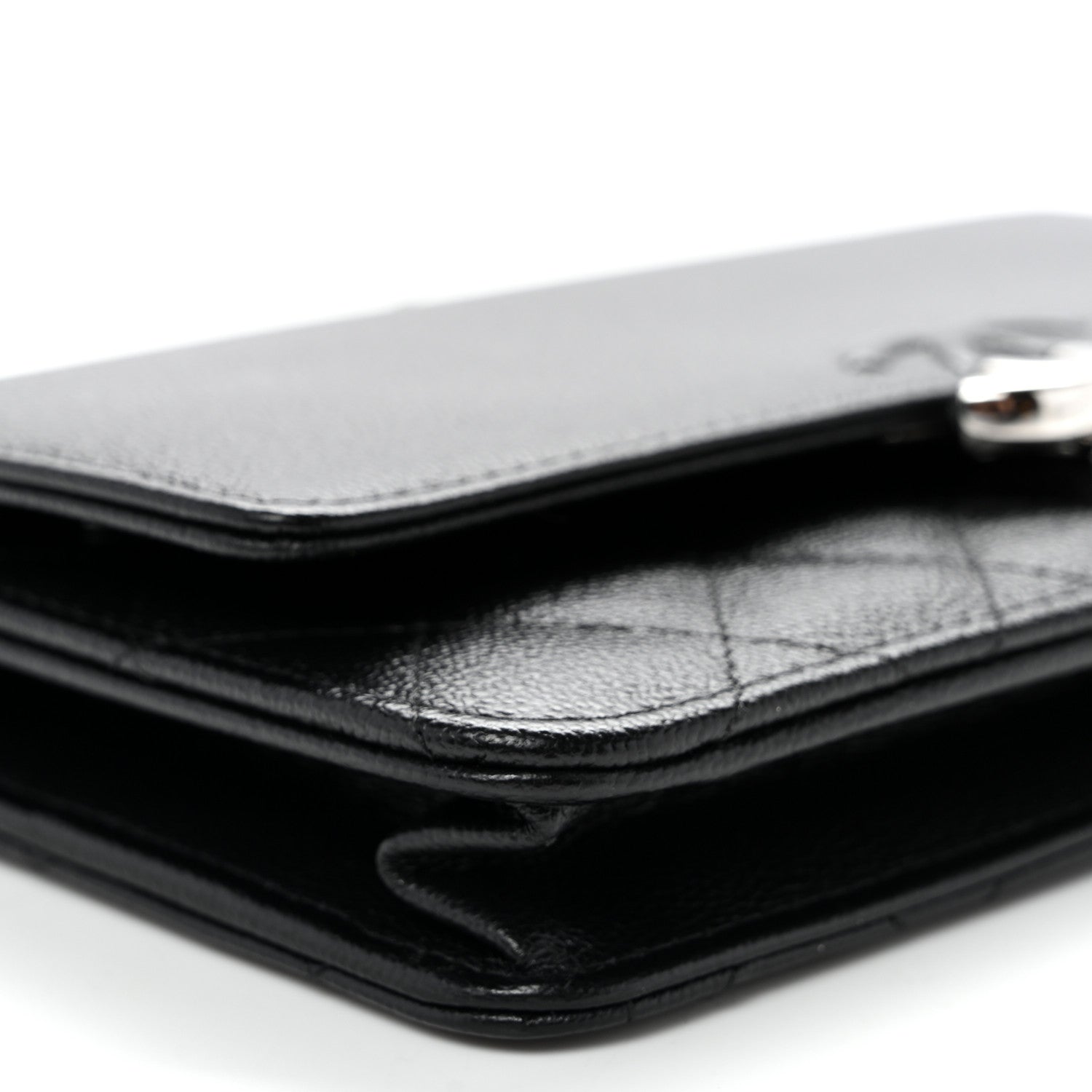 Grained Calfskin Quilted CC Box Wallet On Chain WOC Black