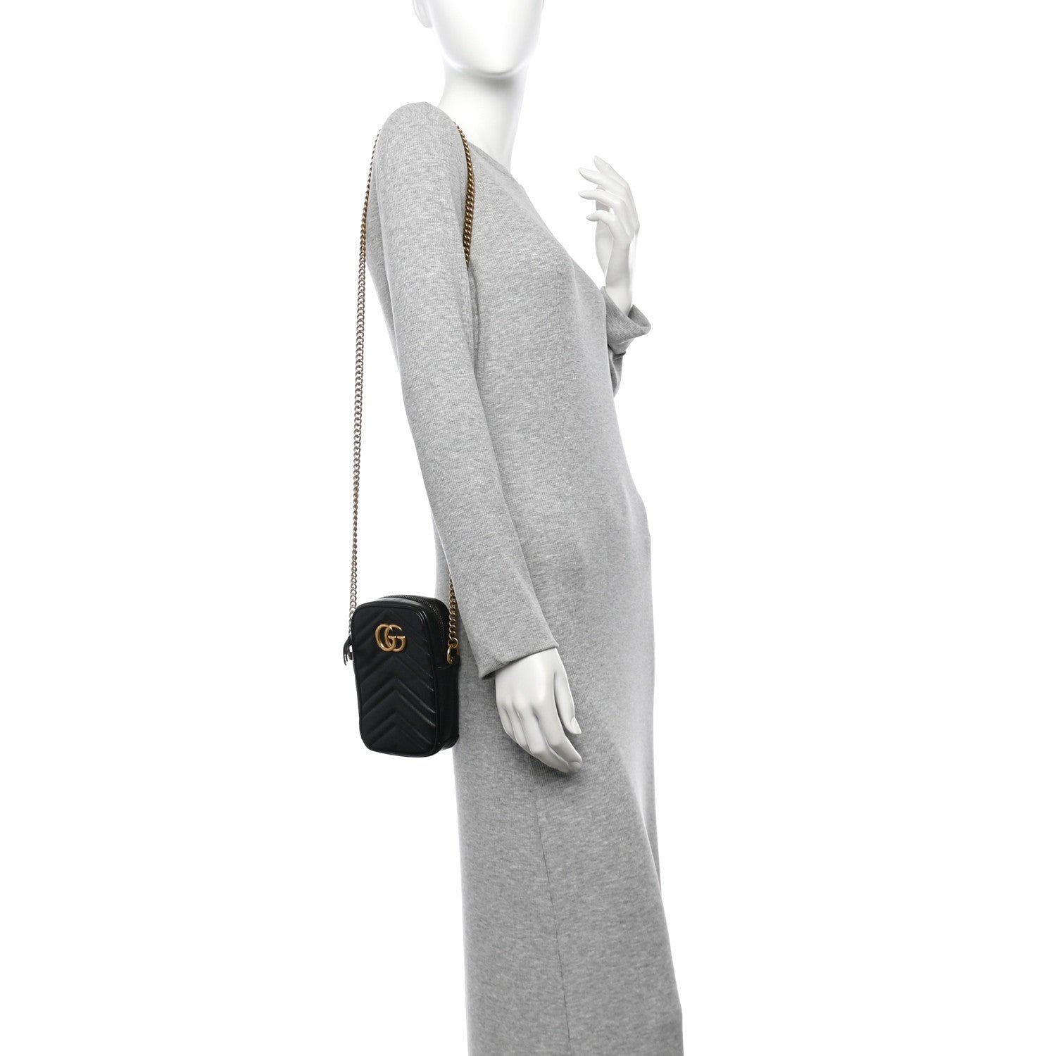 Calfskin Matelasse Mini GG Marmont Crossbody Bag Black