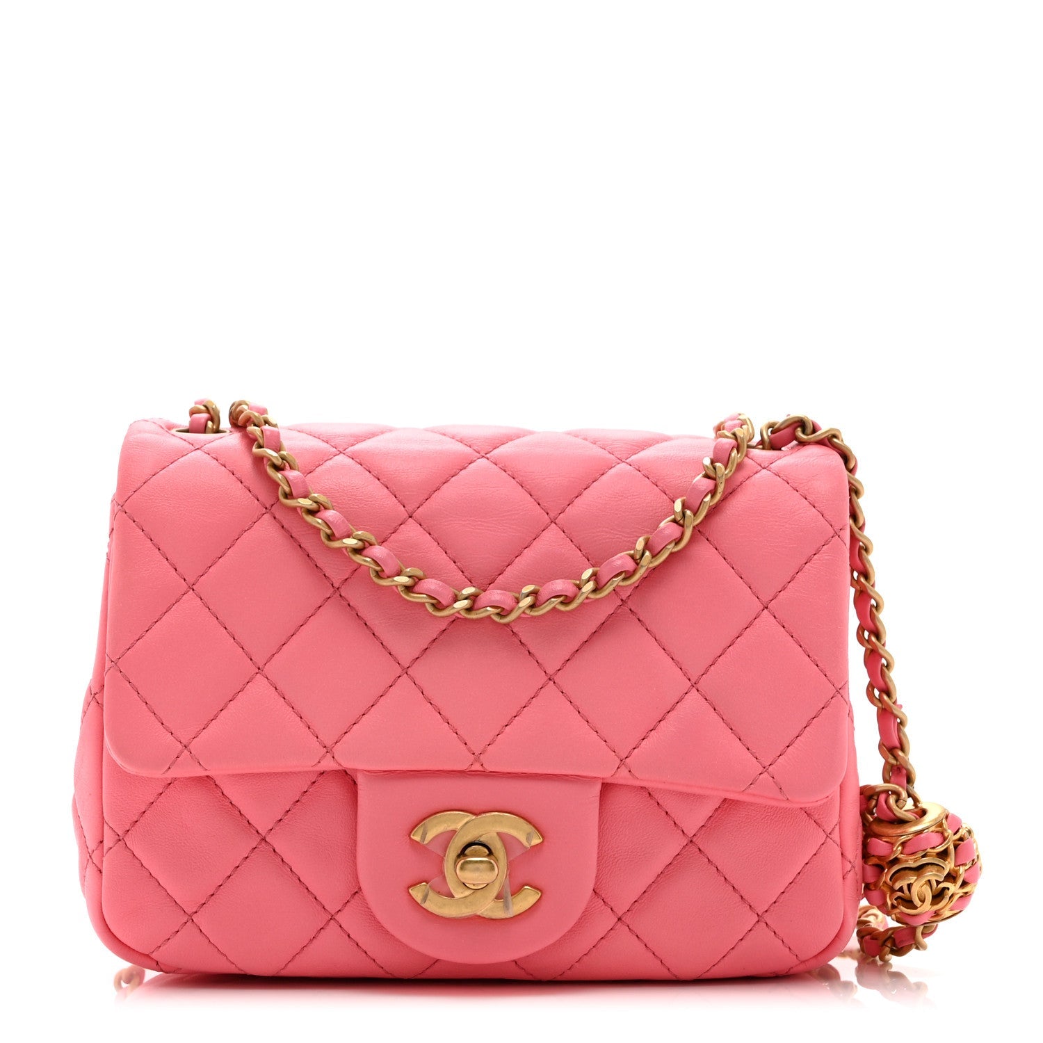 Lambskin Quilted Mini Pearl Crush Flap Pink