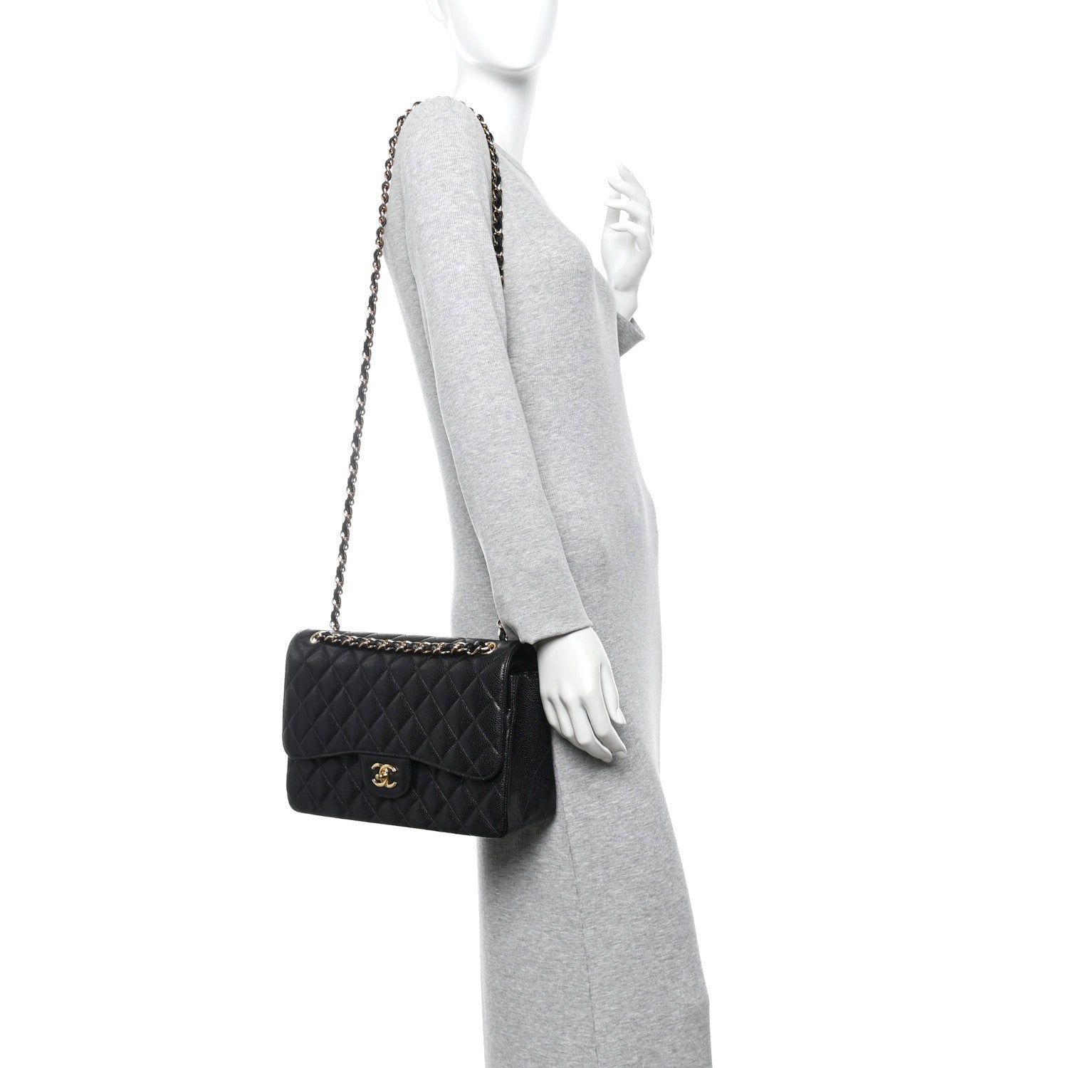 Caviar Quilted Jumbo Double Flap Black
