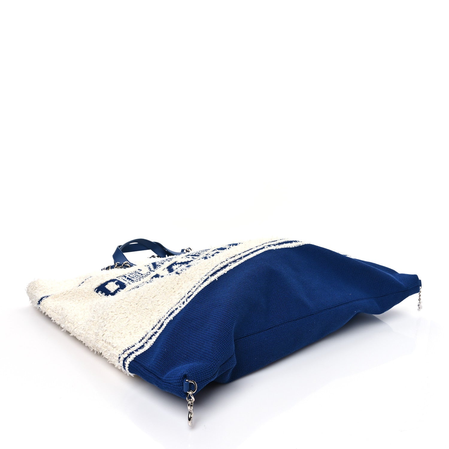 Mixed Fibers Lambskin Venise Biarritz Maxi Tote Blue White
