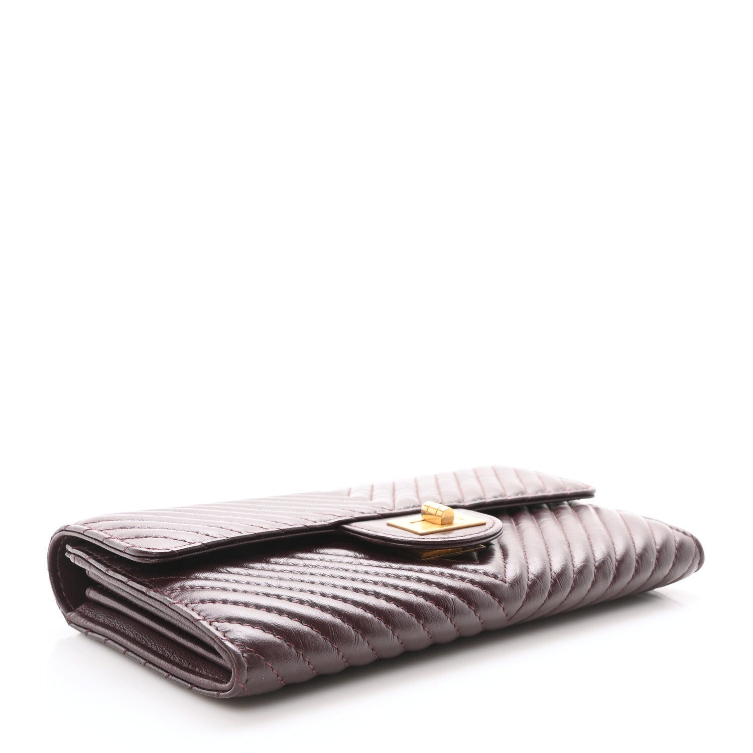 Aged Calfskin Chevron Quilted 2.55 Reissue Flap Wallet Burgundy