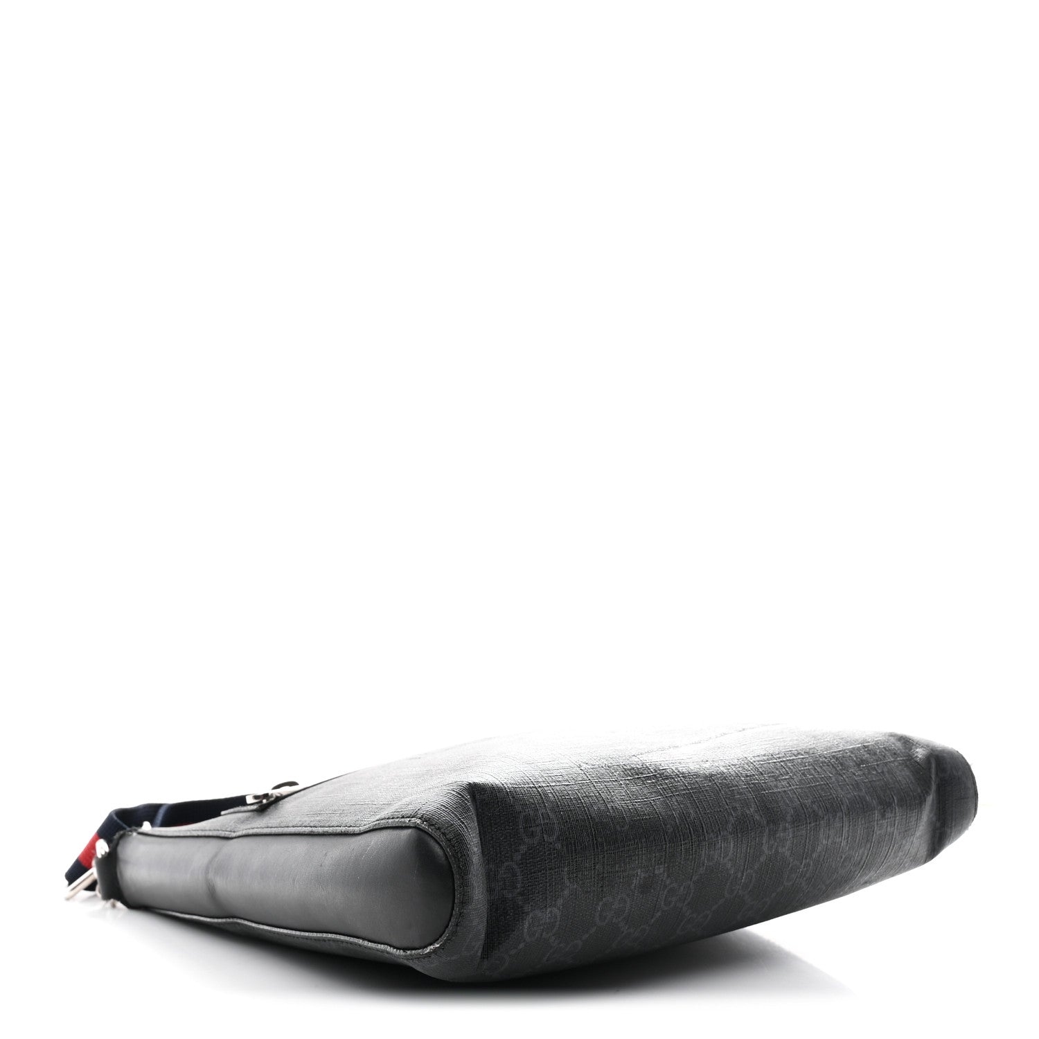 GG Supreme Monogram Appia Calfskin Web Flat Messenger Bag Black Grey