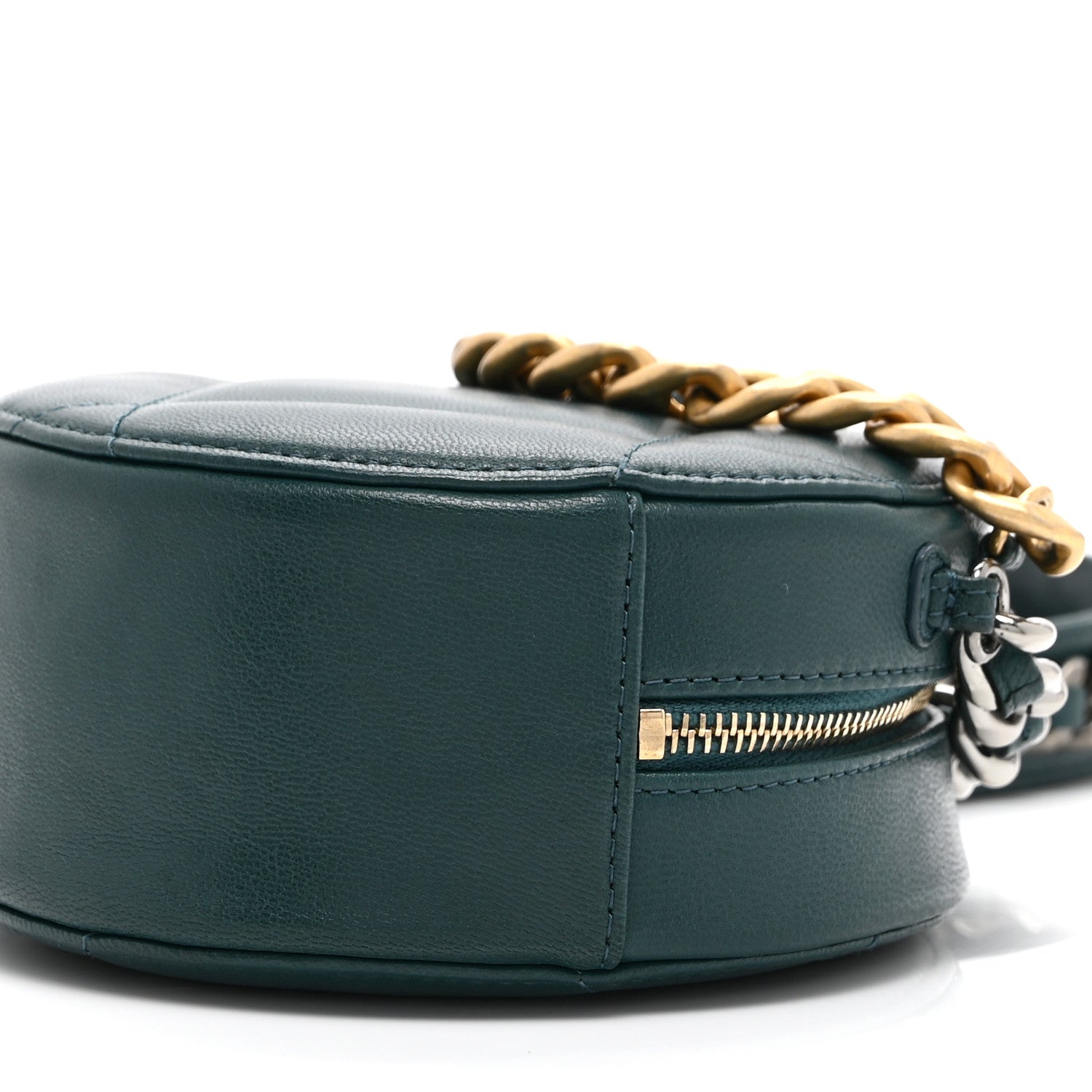 Lambskin Quilted Chanel 19 Round Clutch With Chain Green