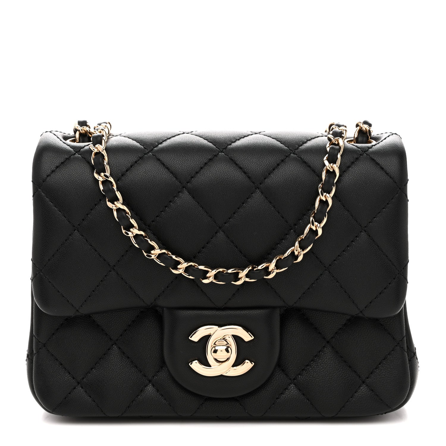 Lambskin Quilted Enamel Mini Pearl Crush Flap Black