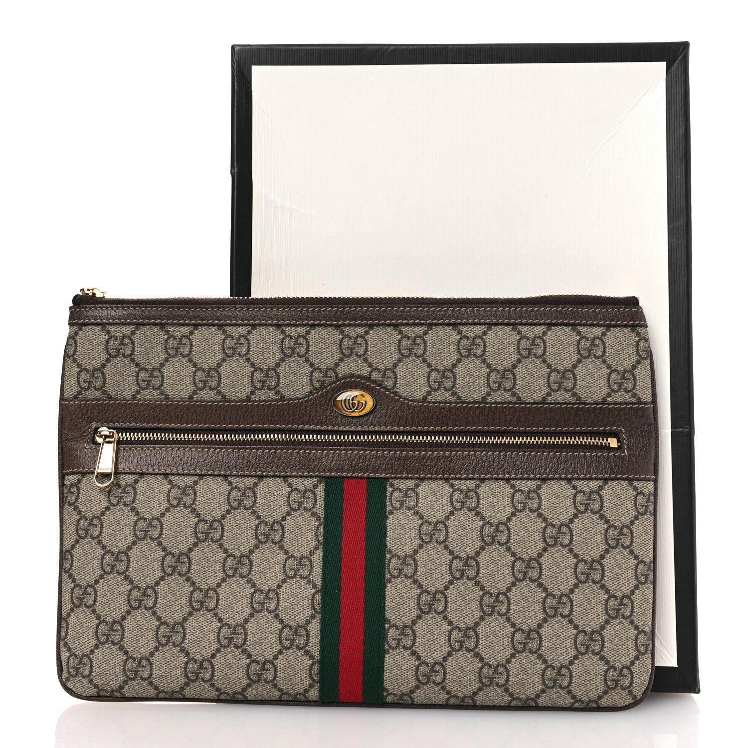 GG Supreme Monogram Large Ophidia Pouch Clutch Brown