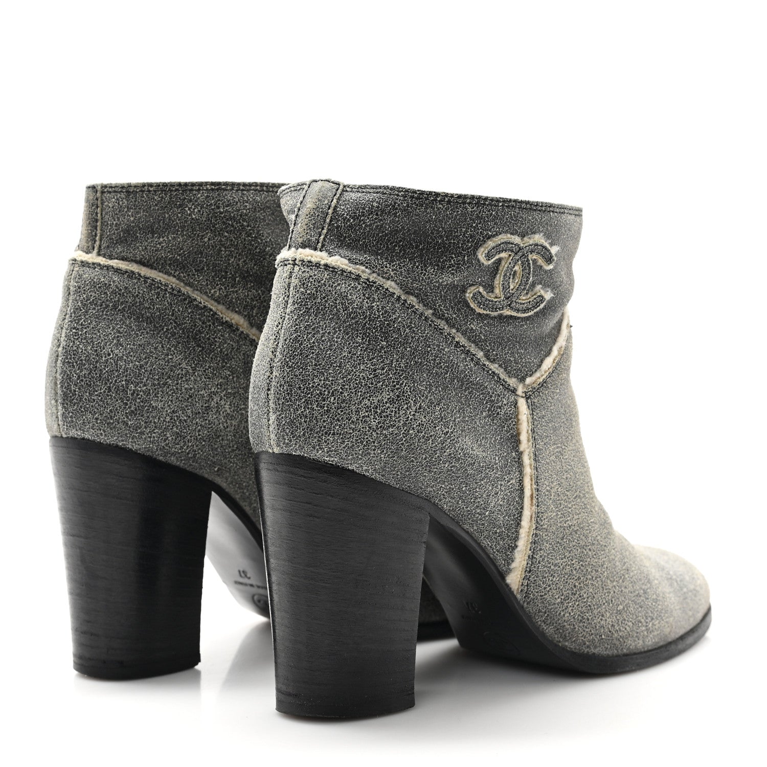 Suede Calfskin Shearling CC Ankle Boots 37 Beige