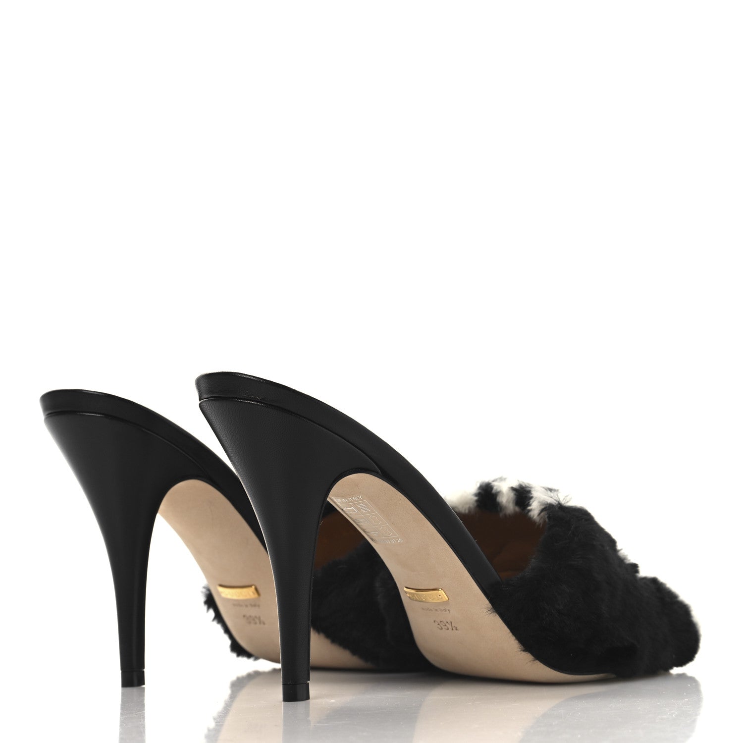 X ADIDAS Malaga Kid Fur Horsebit High Heel Mules 39.5 Black White