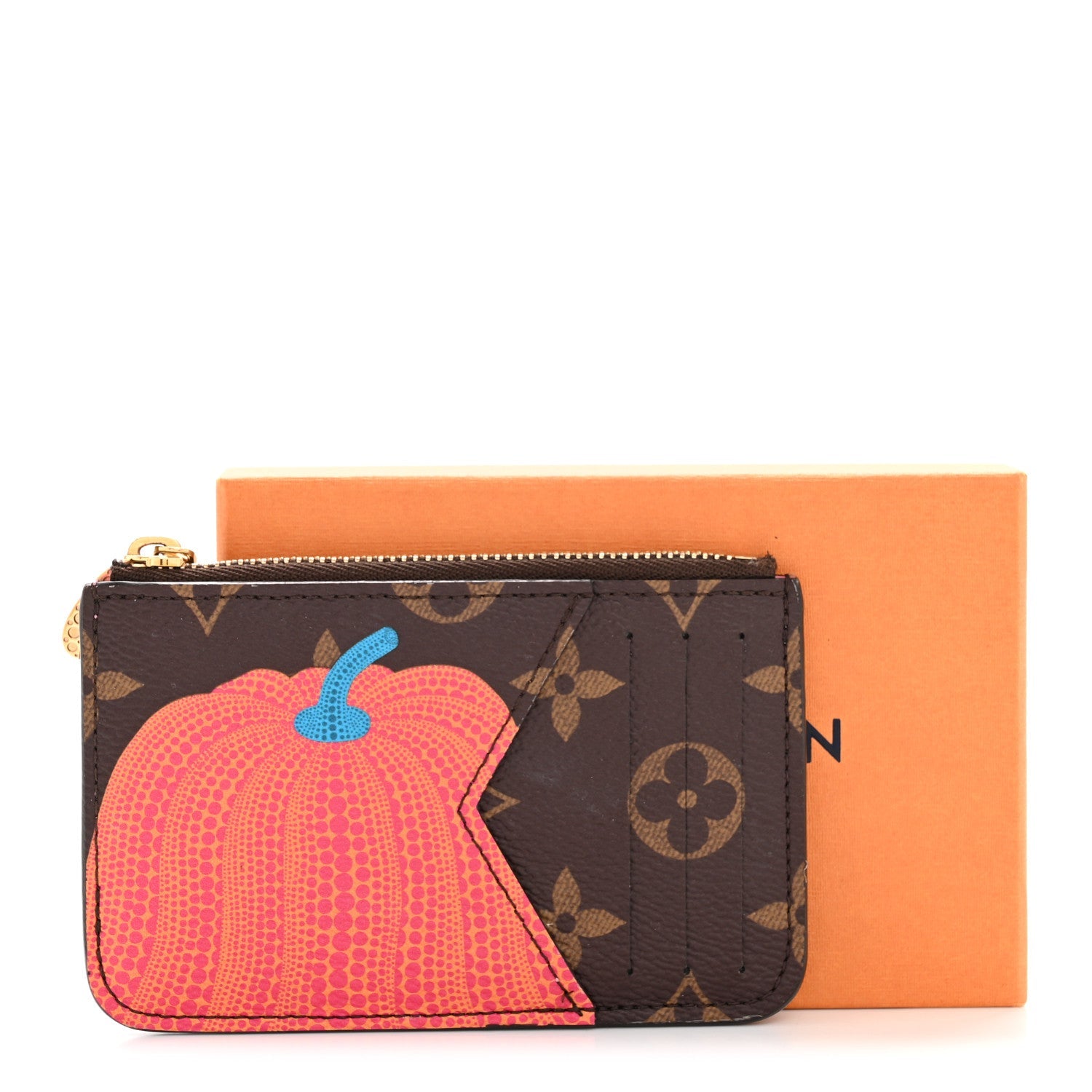 LV X YK Monogram Kusama Pumpkin Zipped Romy Card Holder