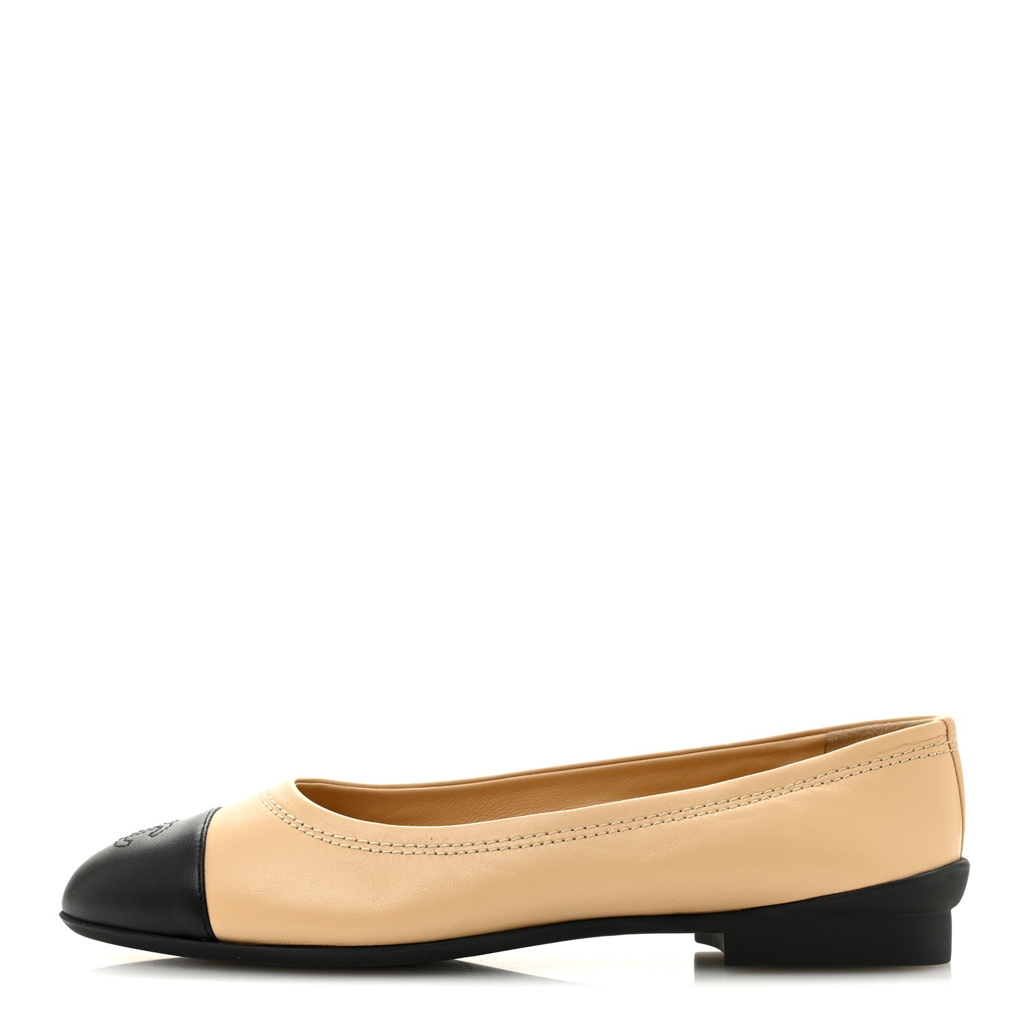 Lambskin Cap Toe CC Uniform Ballerina Flats 40 Beige Black