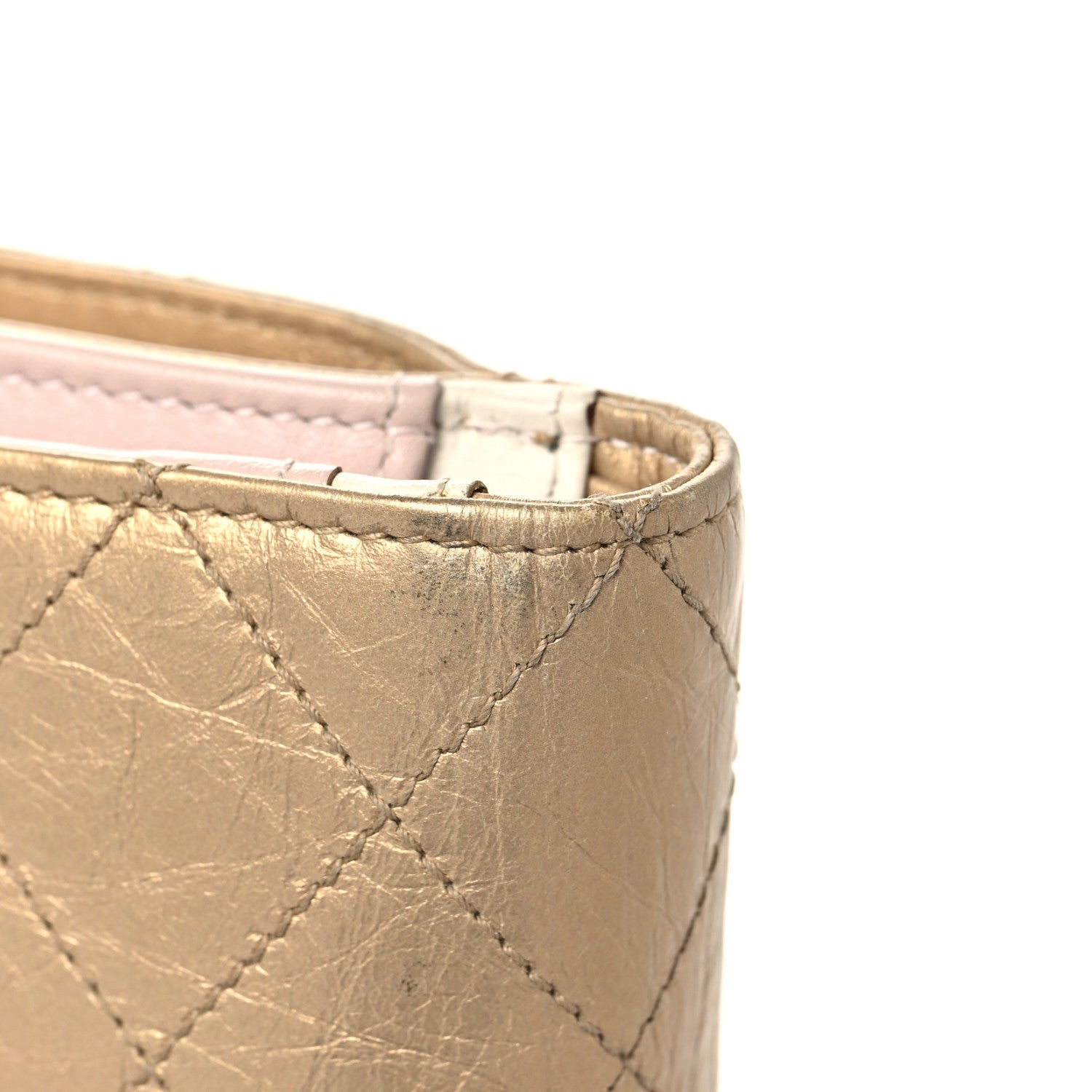 Metallic Calfskin Quilted Brilliant Zipped Pocket Wallet Gold