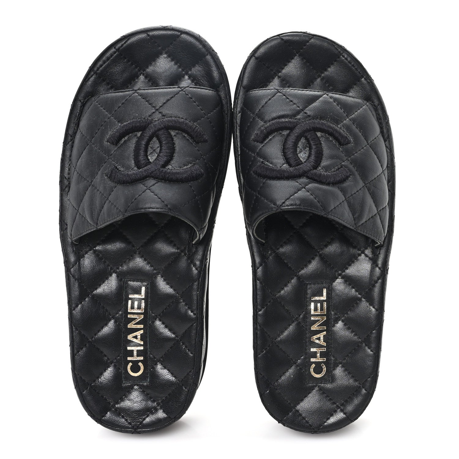 Lambskin Quilted CC Mules Sandals 37 Black