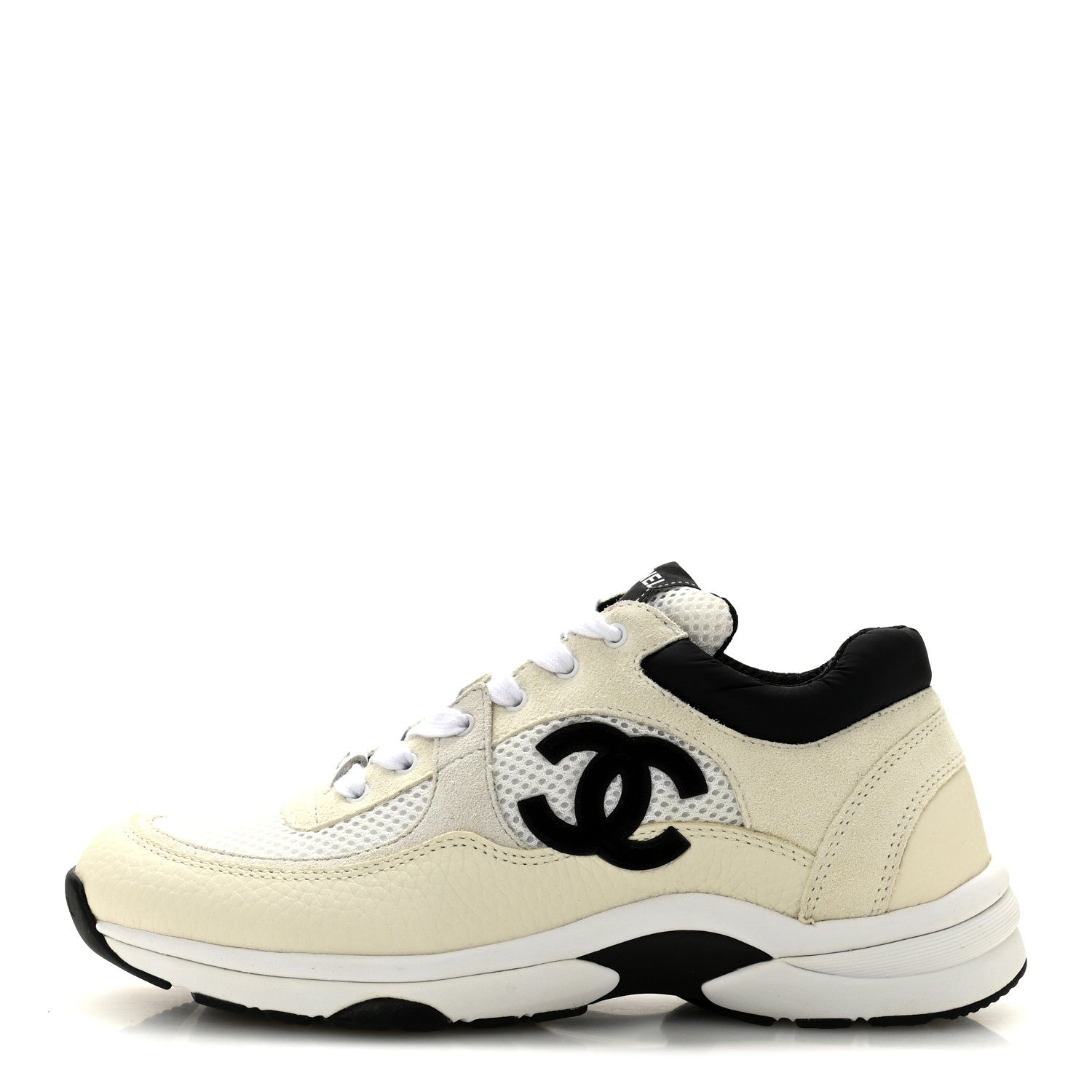 Mesh Suede Calfskin Grained Calfskin Womens CC Sneakers 38.5 White Black