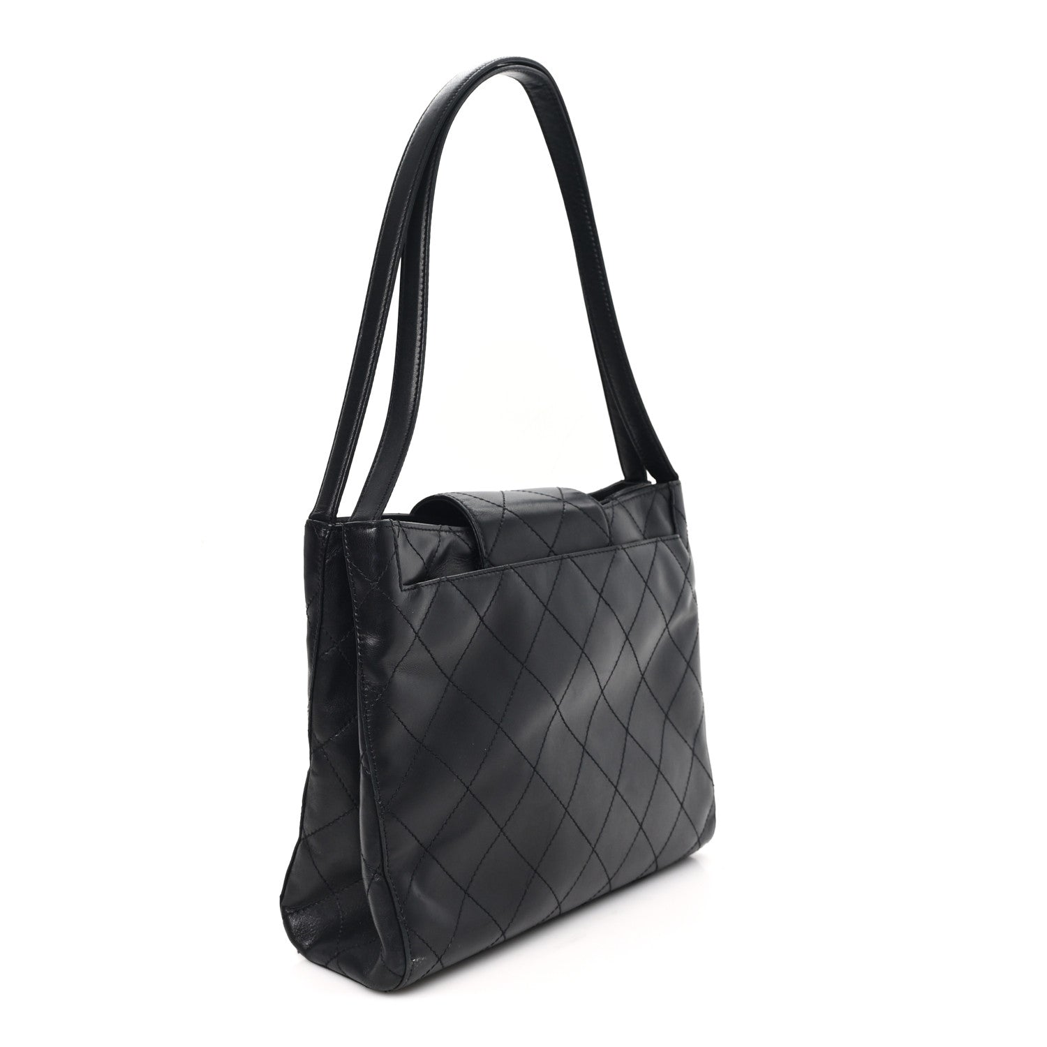 Lambskin Quilted CC Flap Shoulder Bag Black