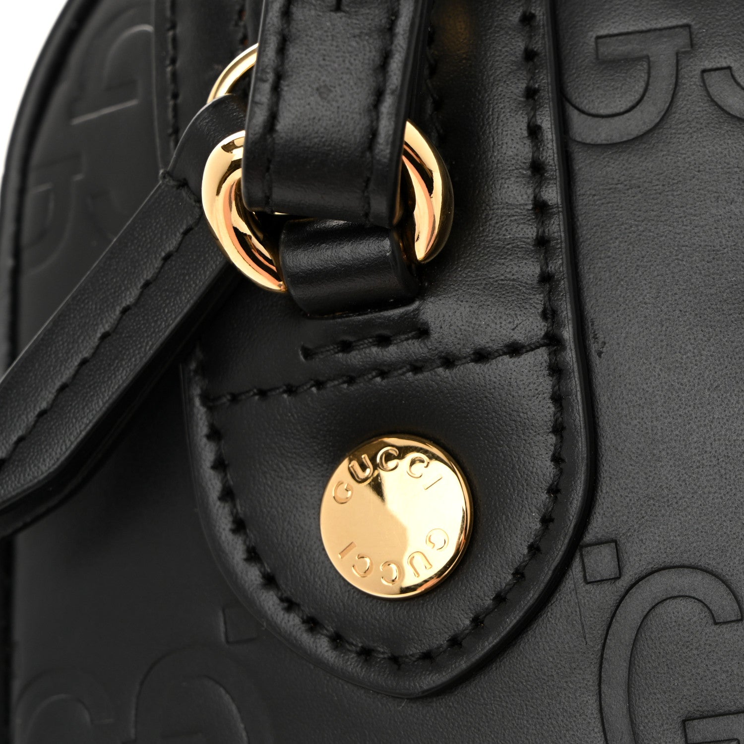 Calfskin Jumbo GG Embossed Super Mini Top Handle Bowler Bag Black