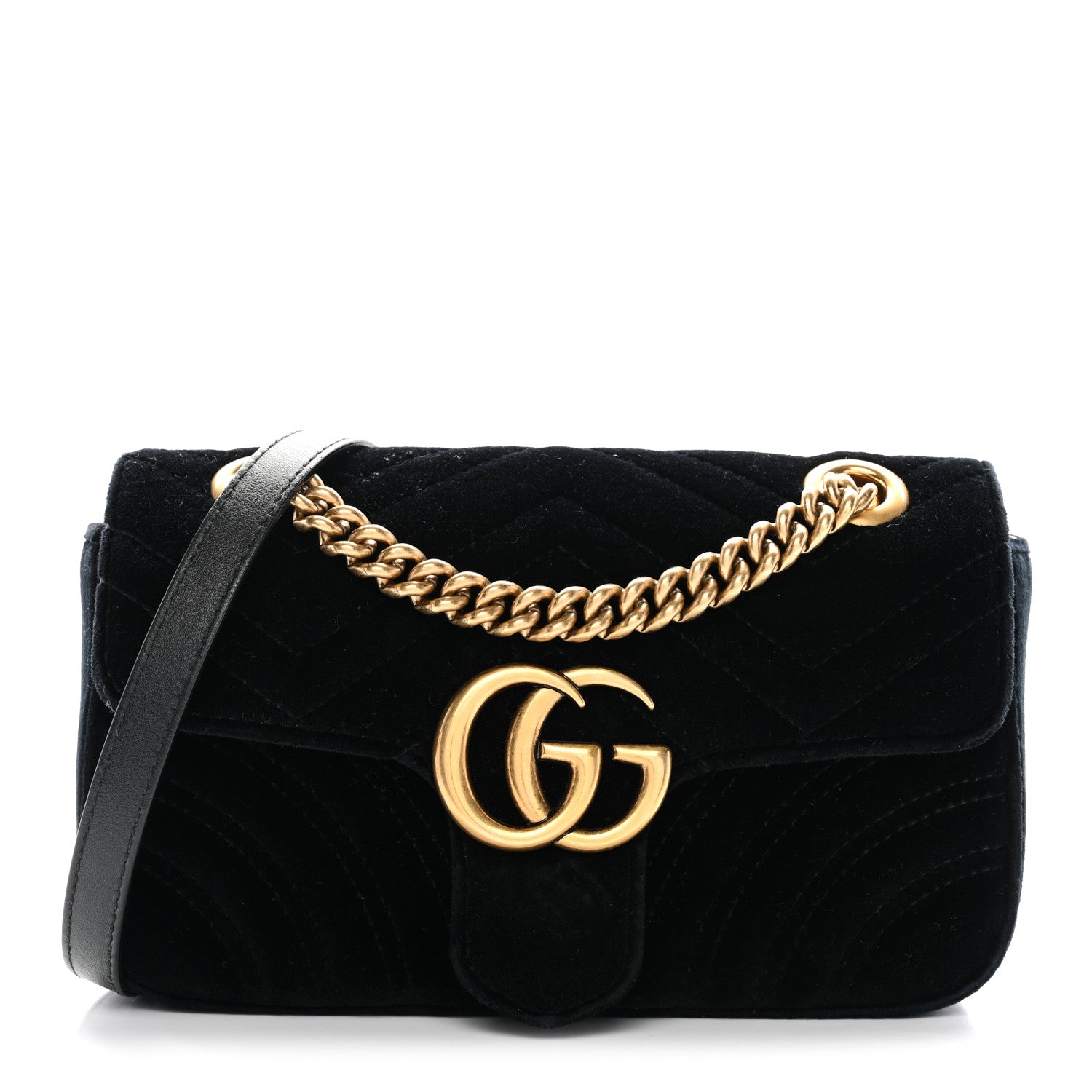 Velvet Matelasse Small GG Marmont Shoulder Bag Black