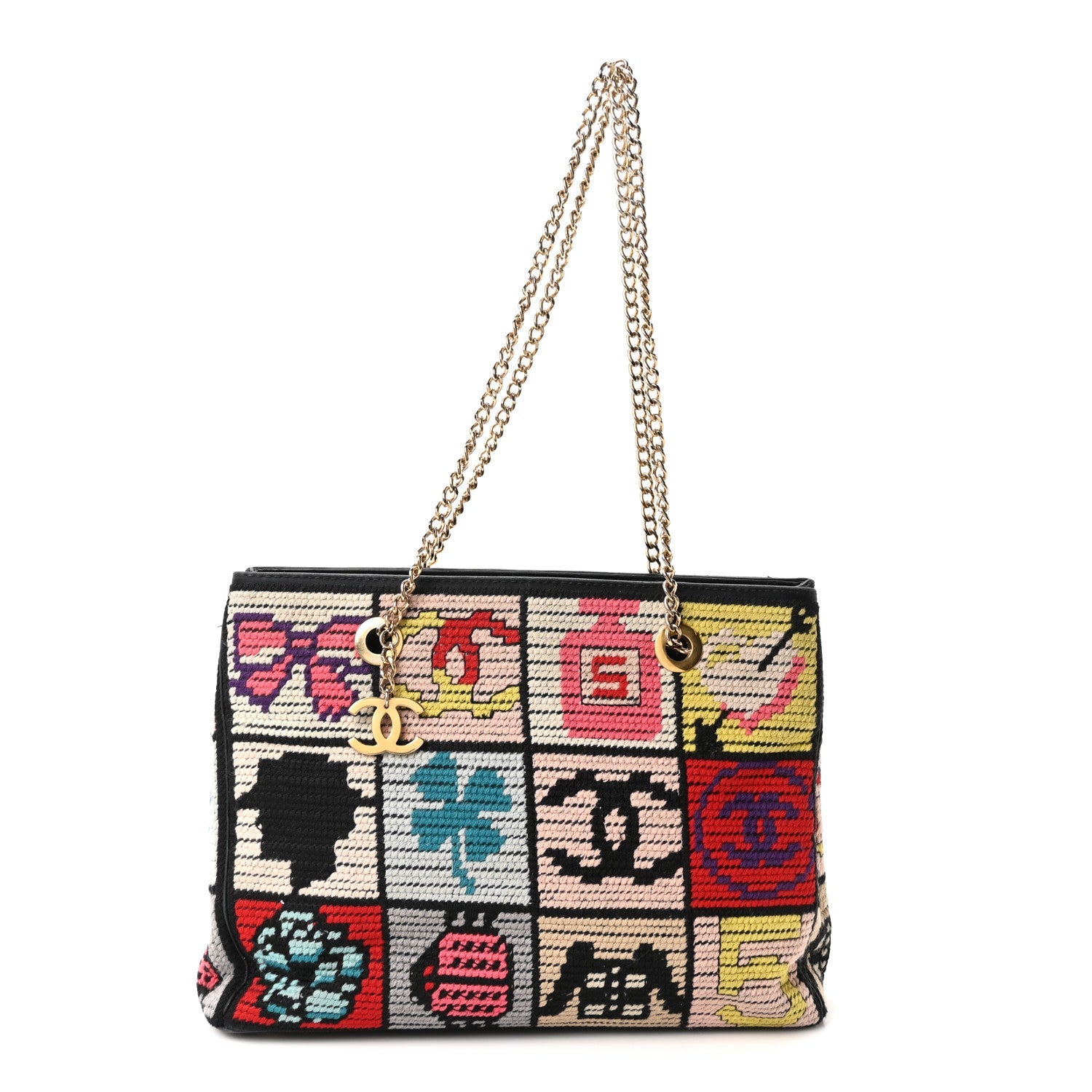Needlepoint Precious Symbols Shoulder Bag Black