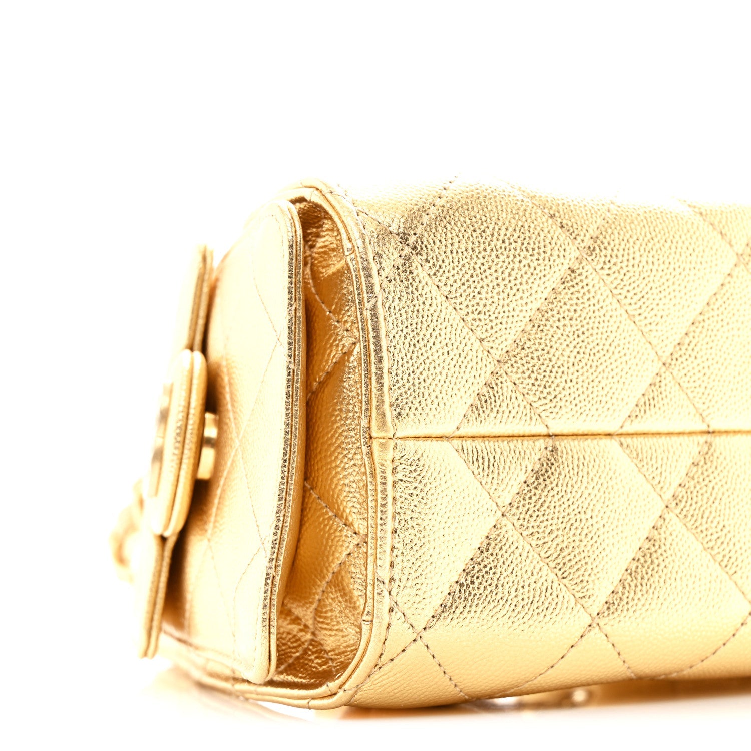 Metallic Caviar Quilted Mini Chanel 25 Handbag Gold