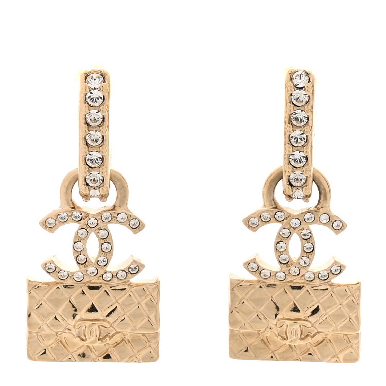 Crystal CC Quilted Flap Bag Drop Earrings Gold