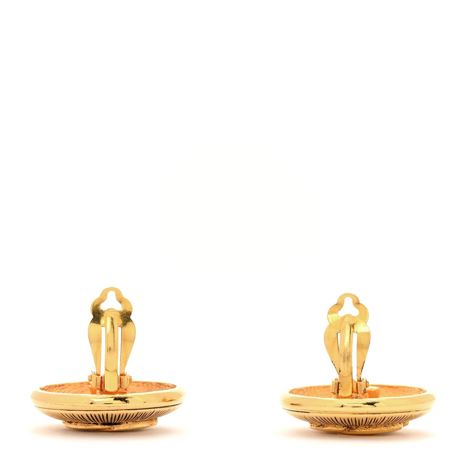 CC Button Clip On Earrings Gold