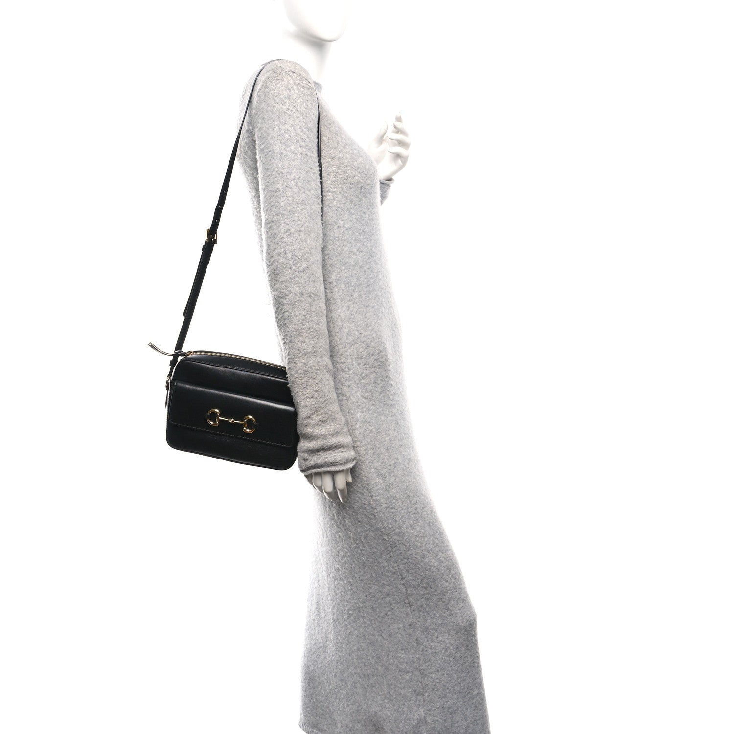 Textured Calfskin Small Horsebit 1955 Shoulder Bag Black