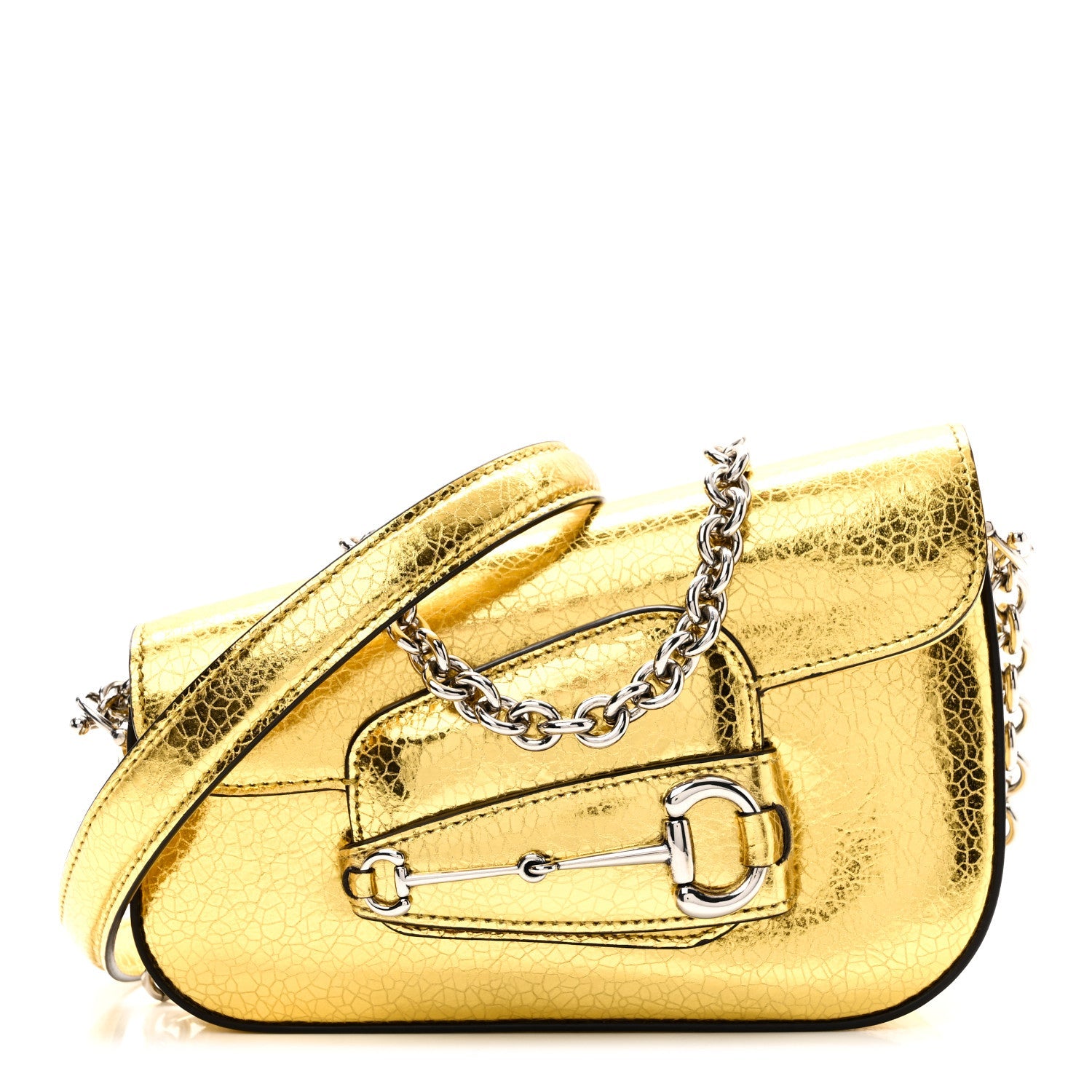 Metallic Calfskin Mini Horsebit 1955 Asymmetric Shoulder Bag Gold