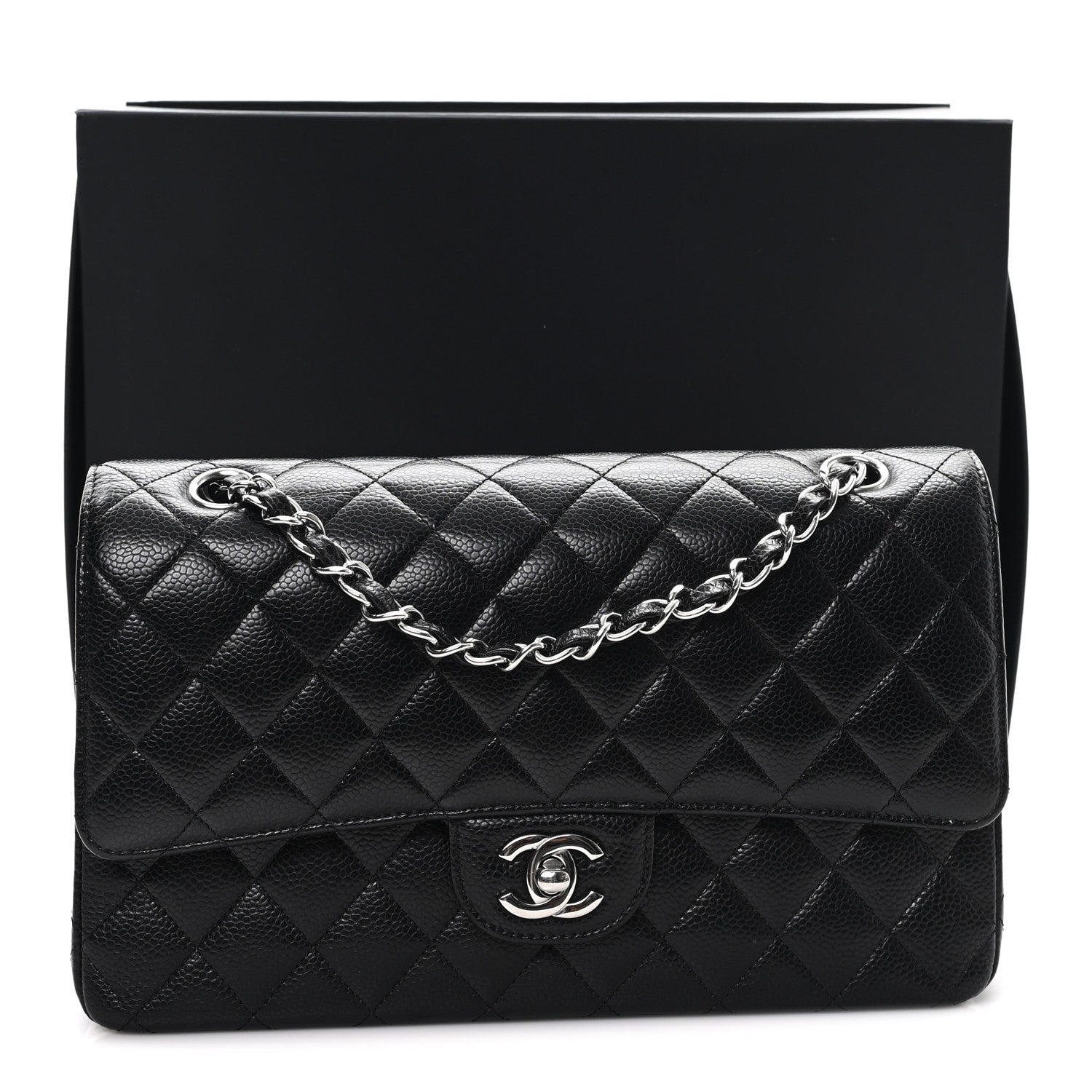 Caviar Quilted Medium Double Flap Black