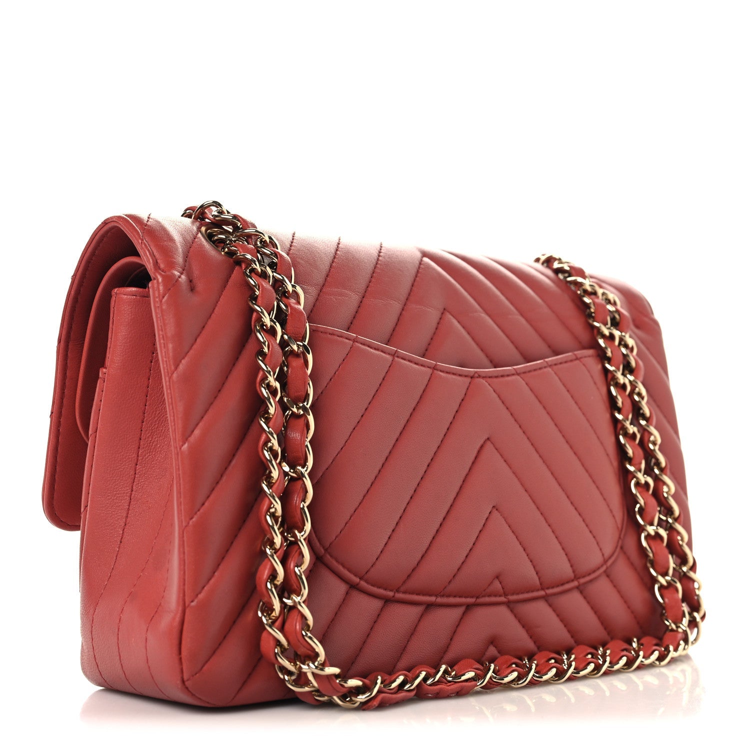 Lambskin Chevron Quilted Medium Double Flap Rosewood