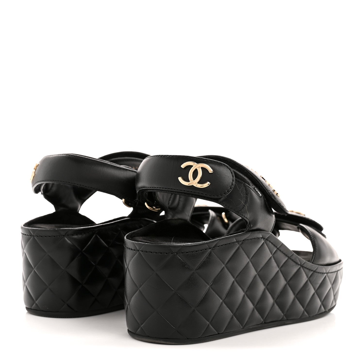 Shiny Calfskin Logo Platform Sandals 39 Black