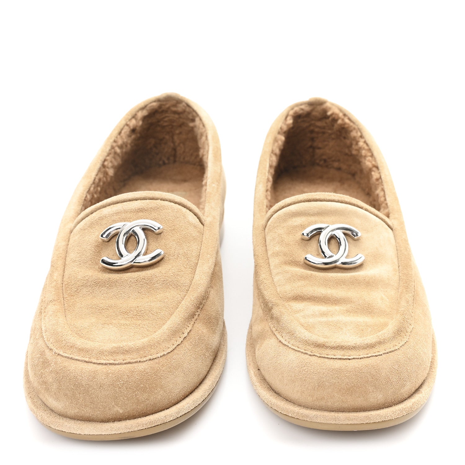 Suede Calfskin CC Loafers 37.5 Dark Beige