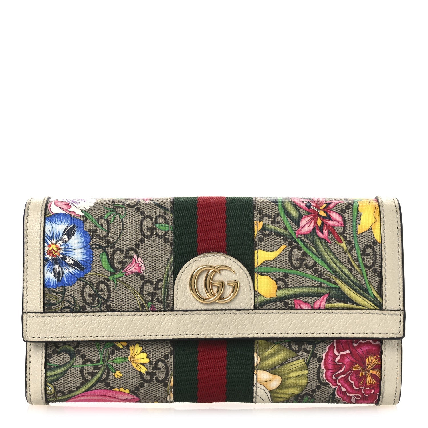GG Supreme Monogram Flora Web Ophidia Continental Wallet White
