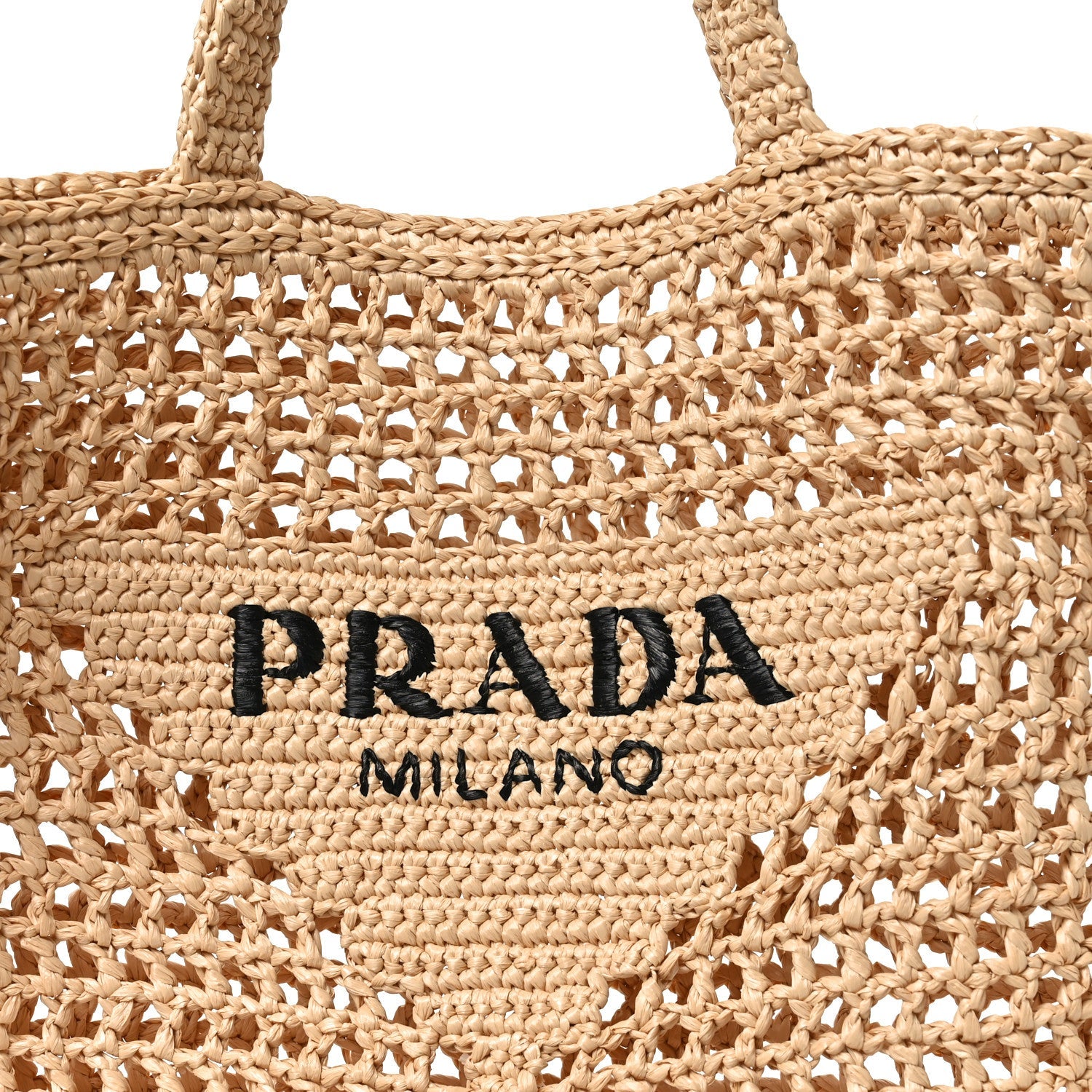 Yarn Raffia Effect Crochet Logo Embroidered Tote Bag Naturale