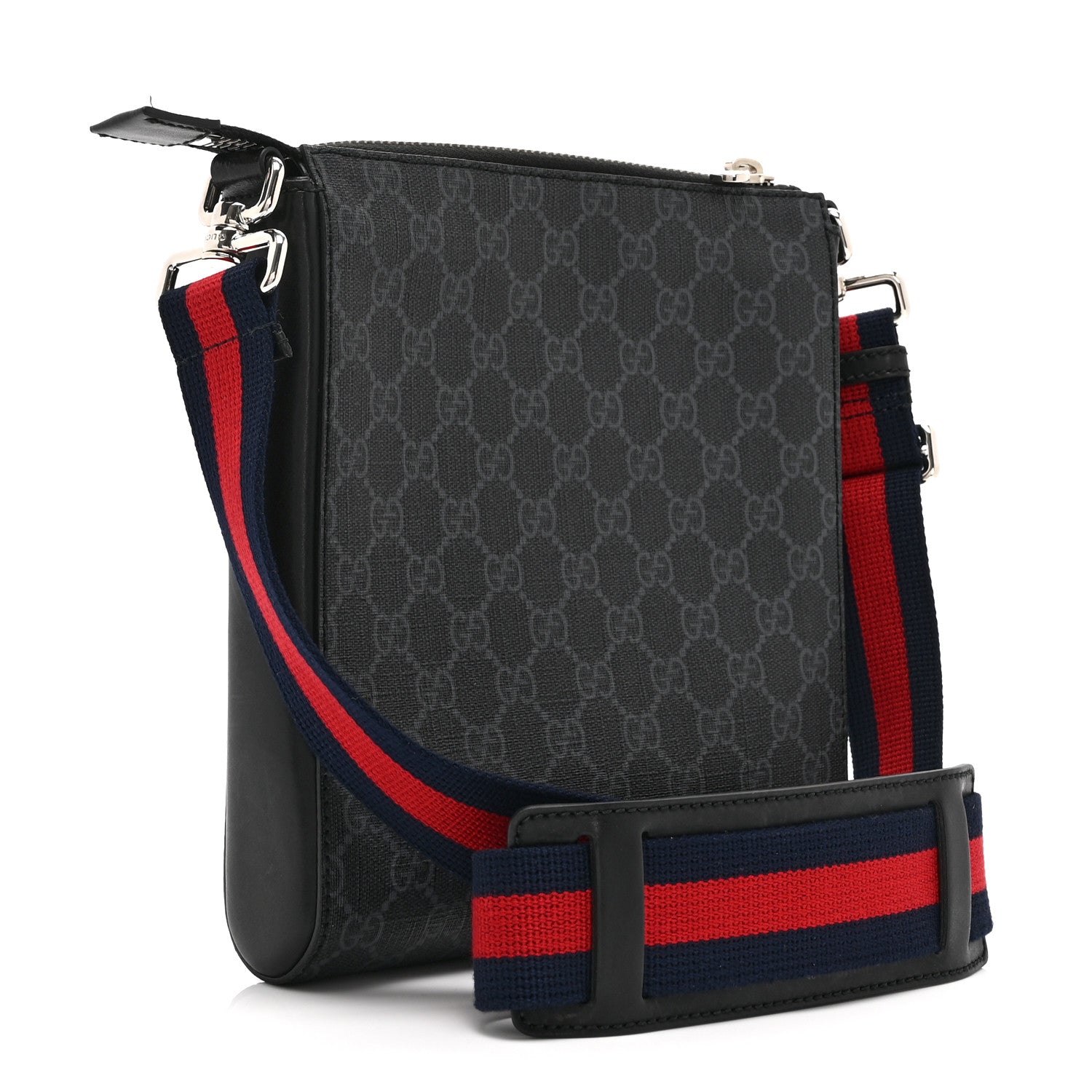 GG Supreme Monogram Web Small Flat Messenger Bag Black Grey