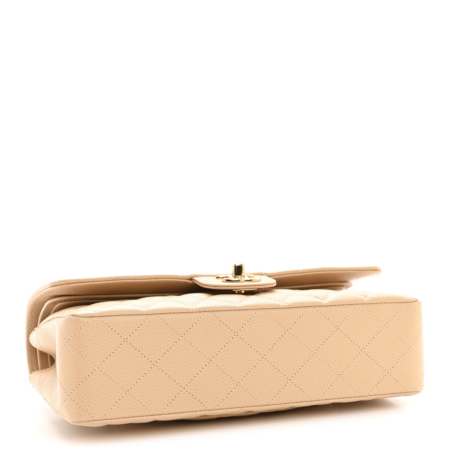 Caviar Quilted Medium Double Flap Beige