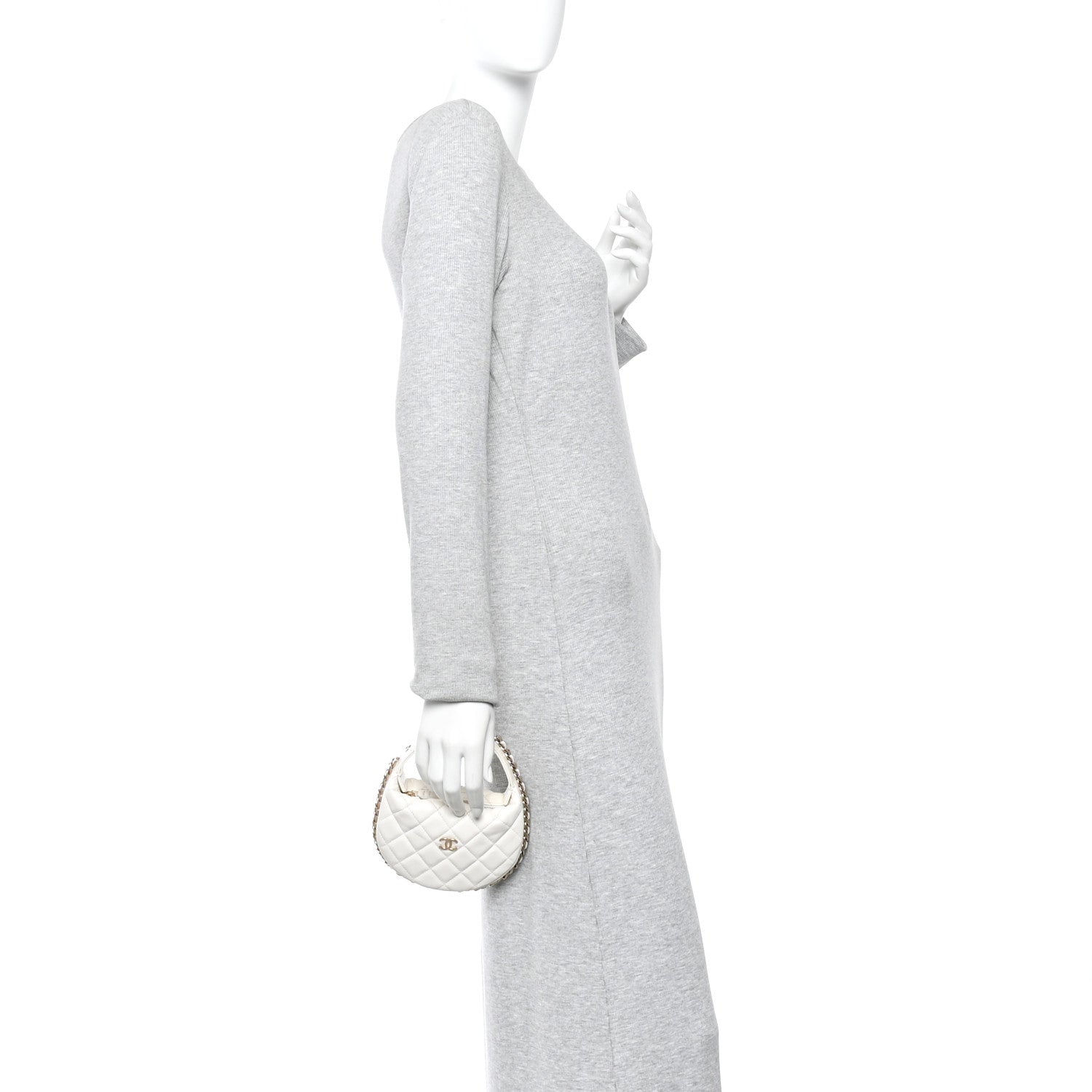 Lambskin Quilted Chain Around Pouch Hobo White