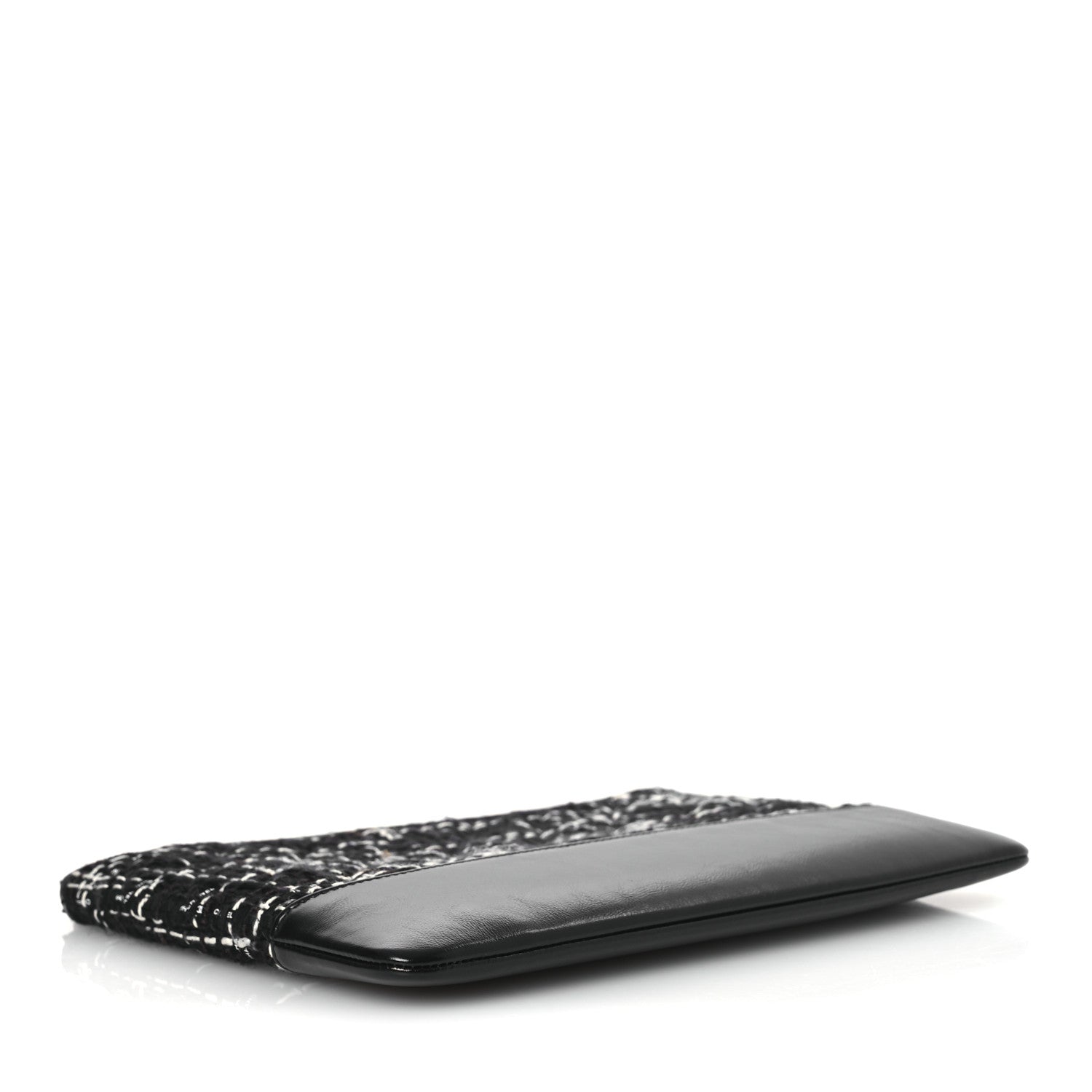 Tweed Calfskin Quilted Medium Cosmetic Pouch Black White
