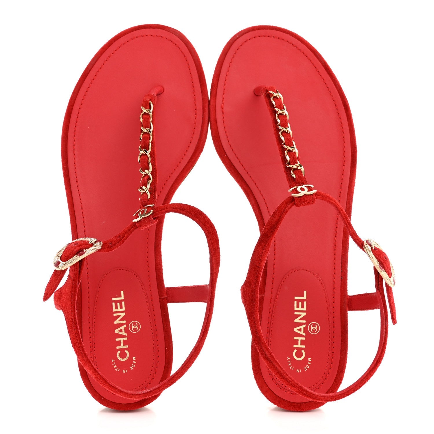 Suede Calfskin Thong Sandals 36 Red