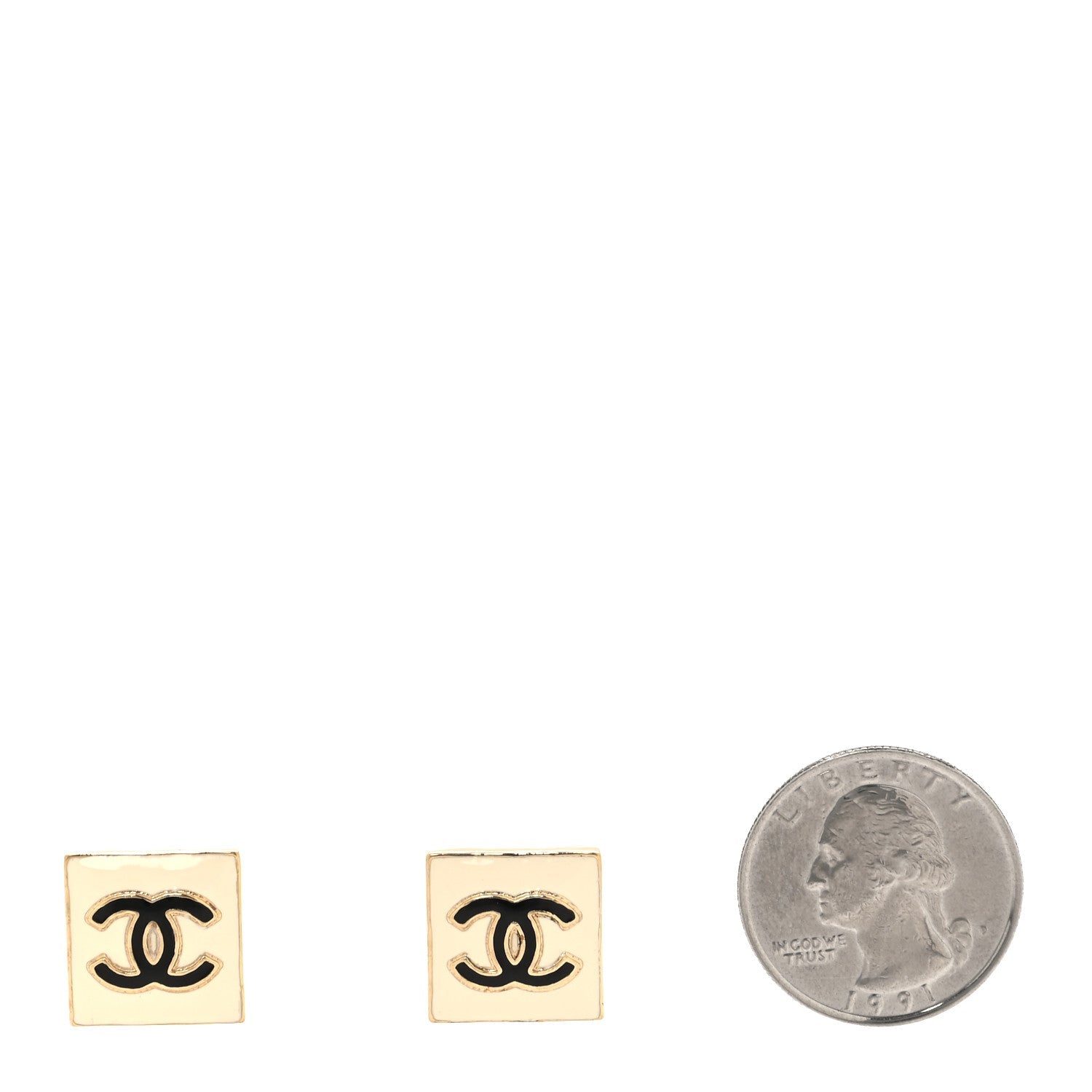 Metal Enamel CC Square Earrings Gold White Black
