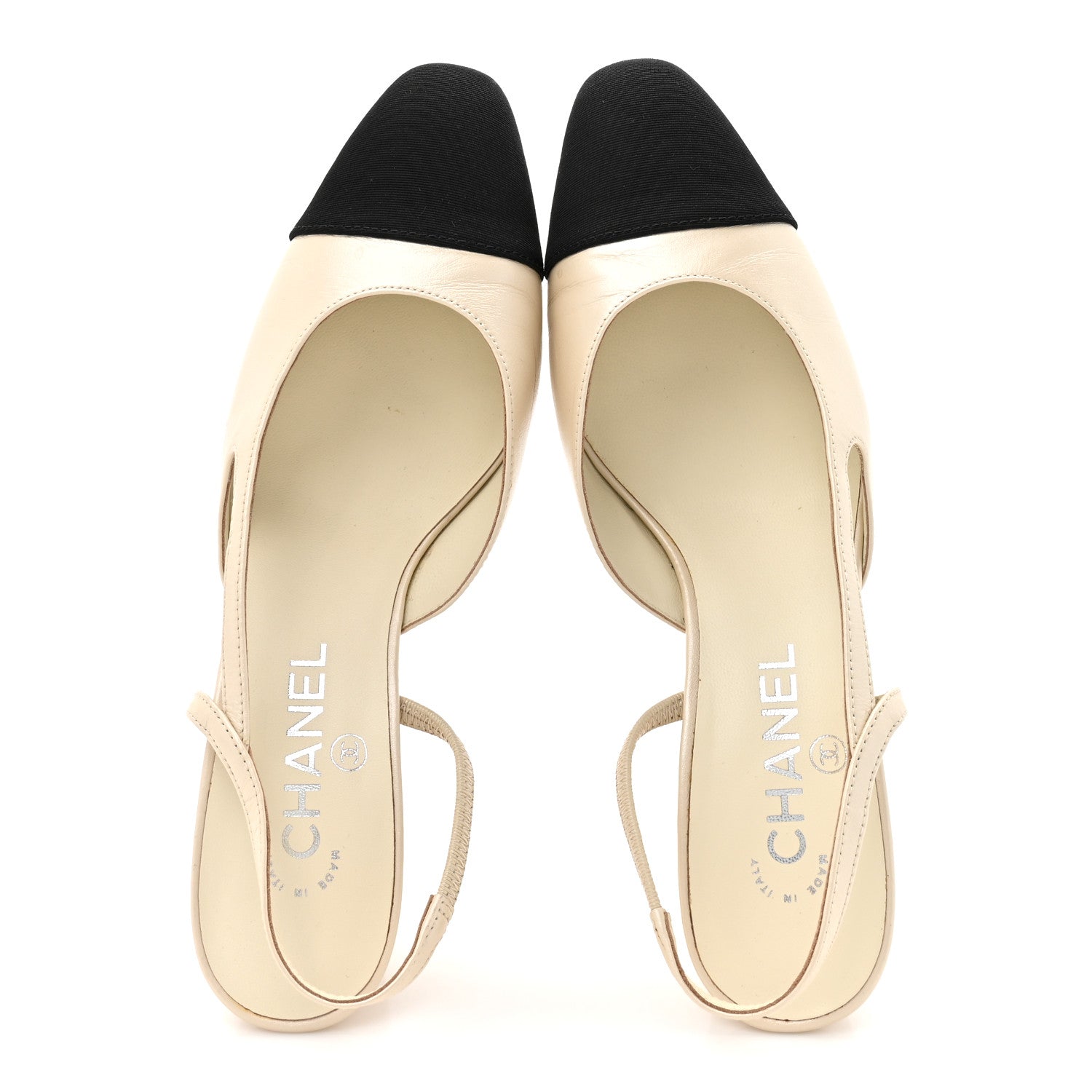 Lambskin Grosgrain Cap Toe CC Slingback Pumps 38 White Black