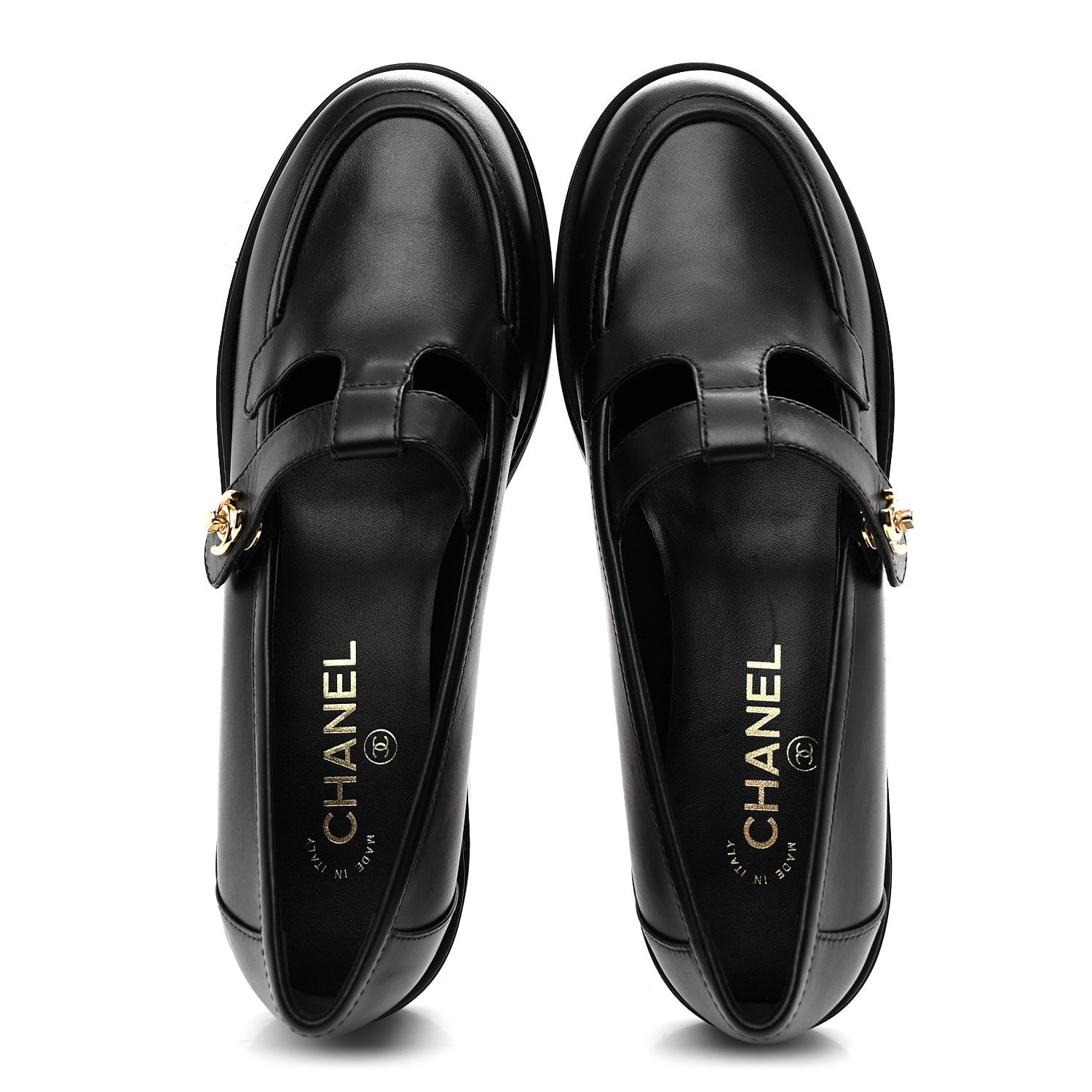 Calfskin CC Turnlock Moccasin Loafers 40 Black