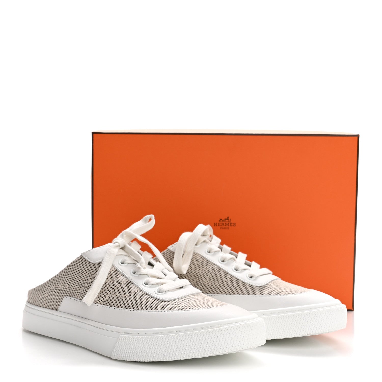 Calfskin H Canvas Keep Mule Sneakers 39 Prunoir White