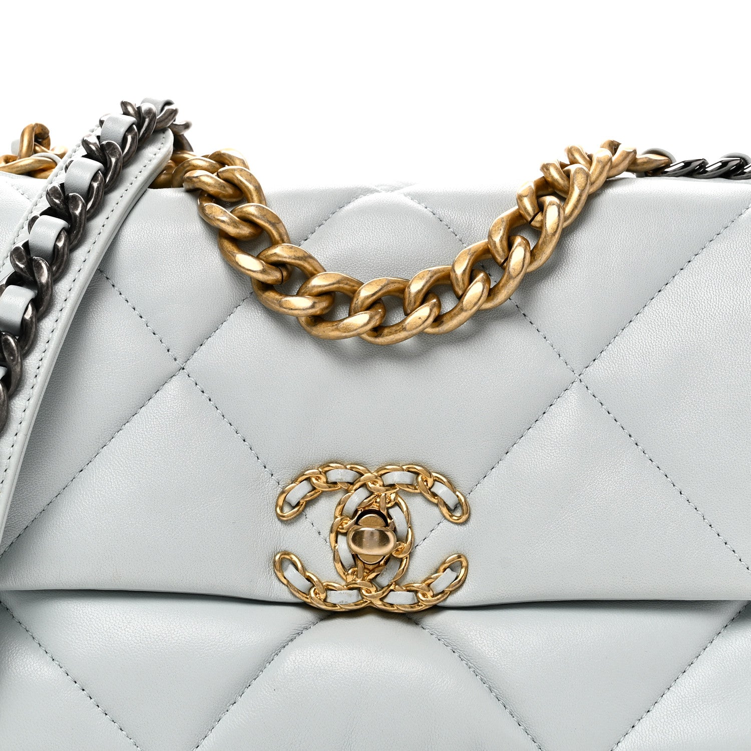Lambskin Quilted Medium Chanel 19 Flap Light Blue