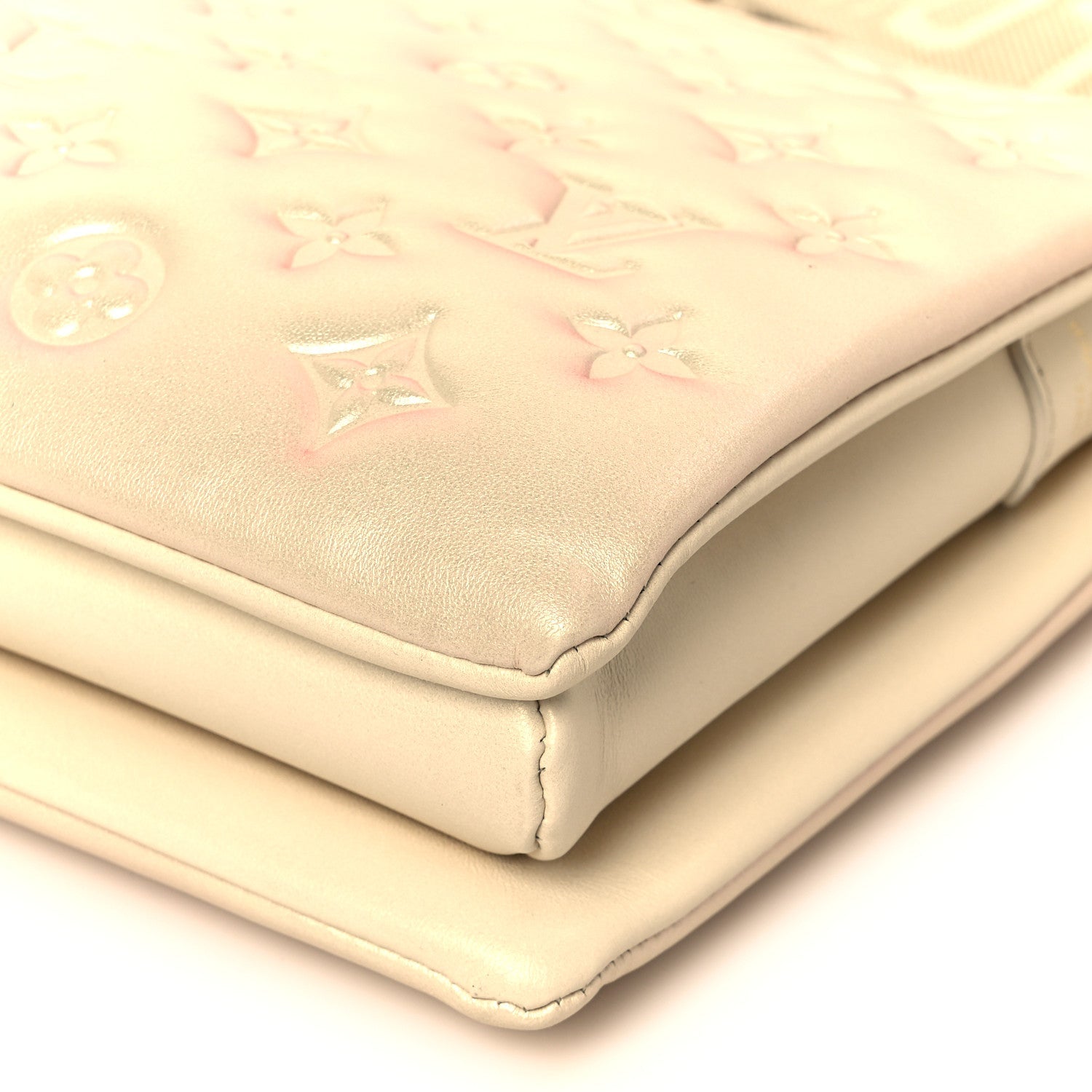 Pearlescent Lambskin Embossed Monogram Coussin PM Beige Rose