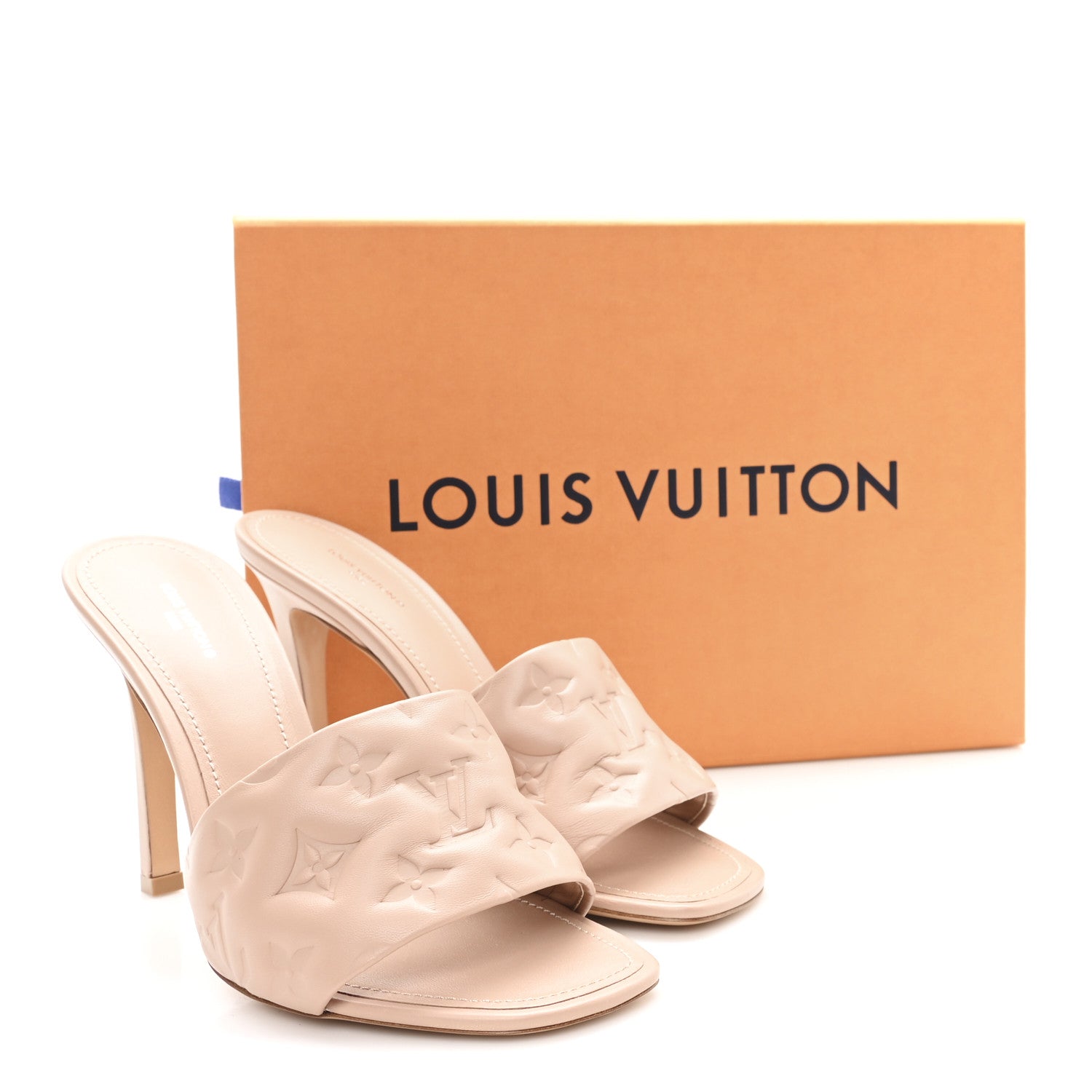 Lambskin Embossed Monogram Revival High Heel Mules 40 Beige