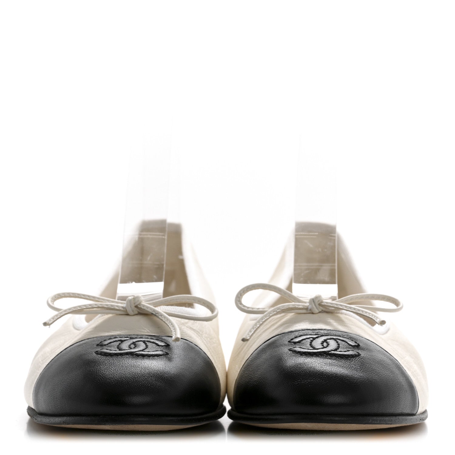 Lambskin Cap Toe CC Ballerina Flats 38.5 White Black