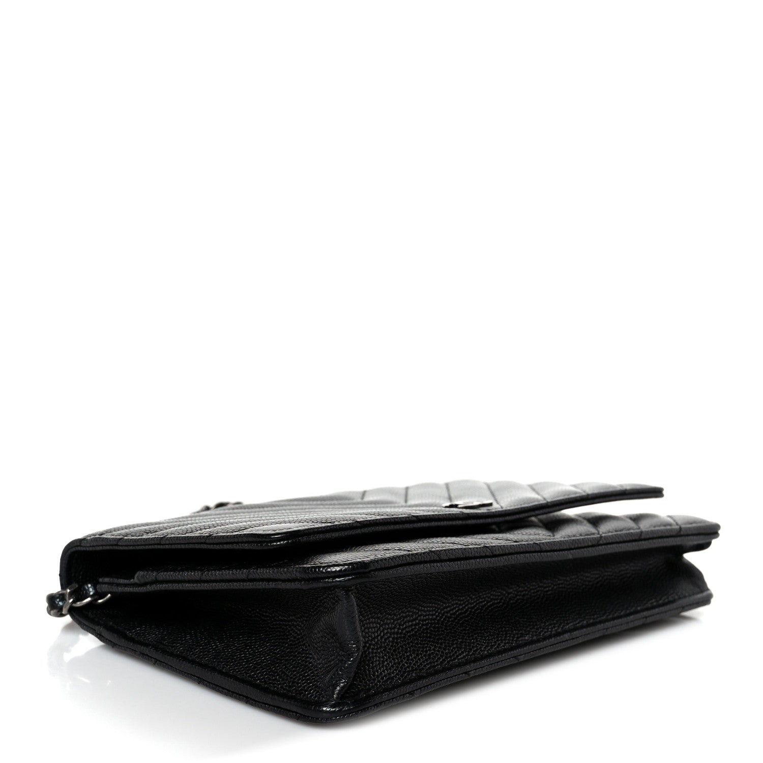 Iridescent Caviar Chevron Quilted Wallet On Chain WOC Black