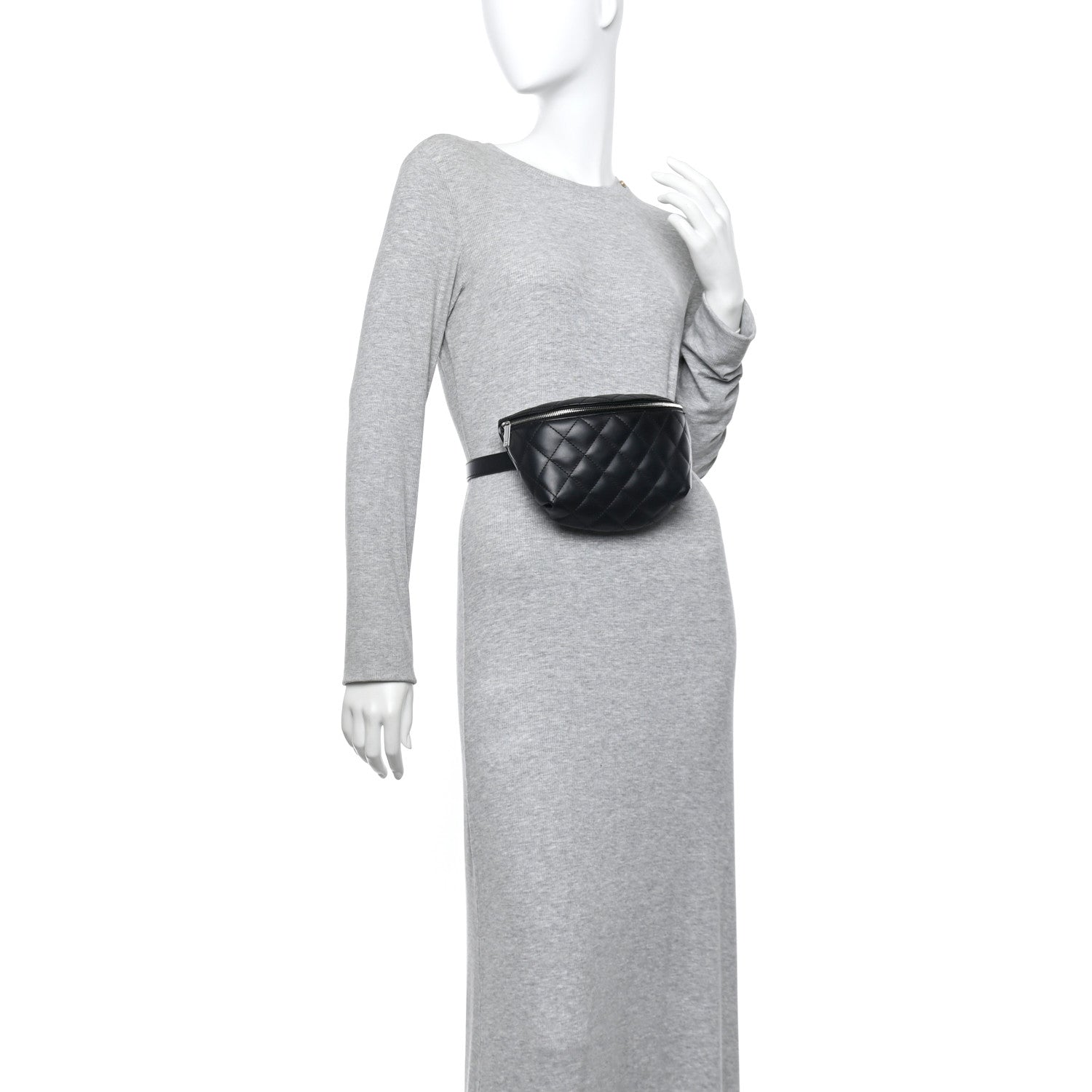 Lambskin Quilted Waist Belt Bag Black