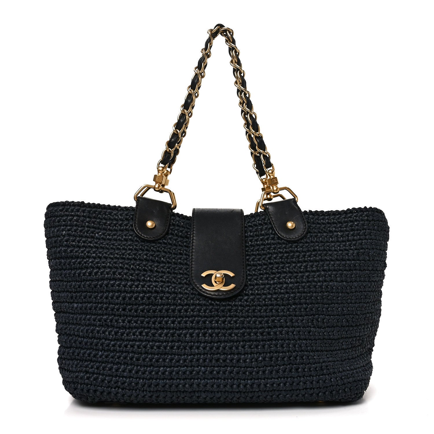 Straw Raffia Tote Black