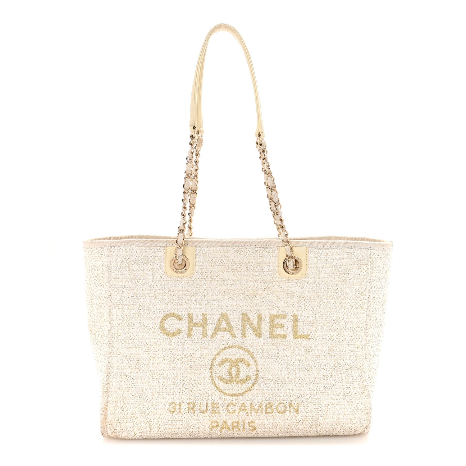 Lurex Boucle Small Deauville Tote Ivory