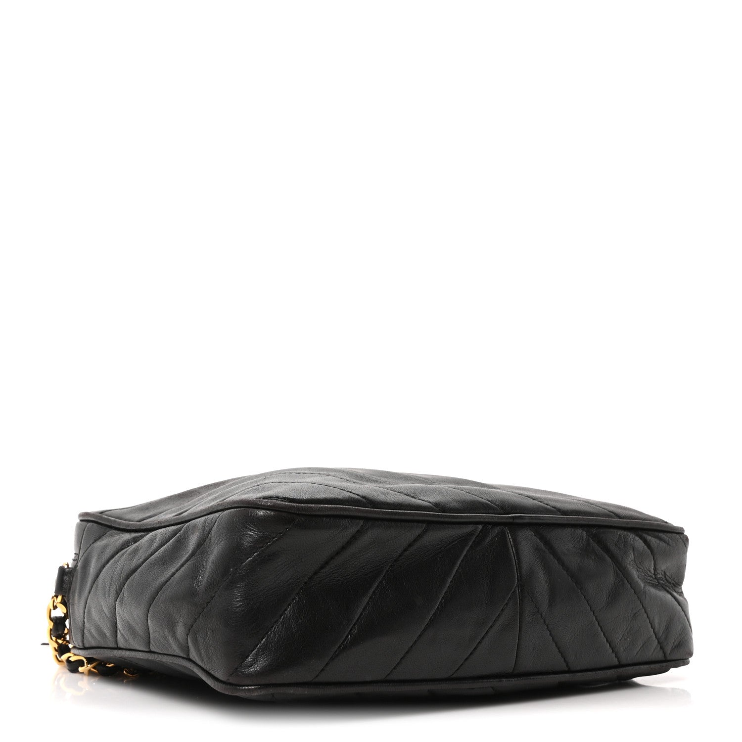 Lambskin Chevron Quilted Tassel Camera Case Black